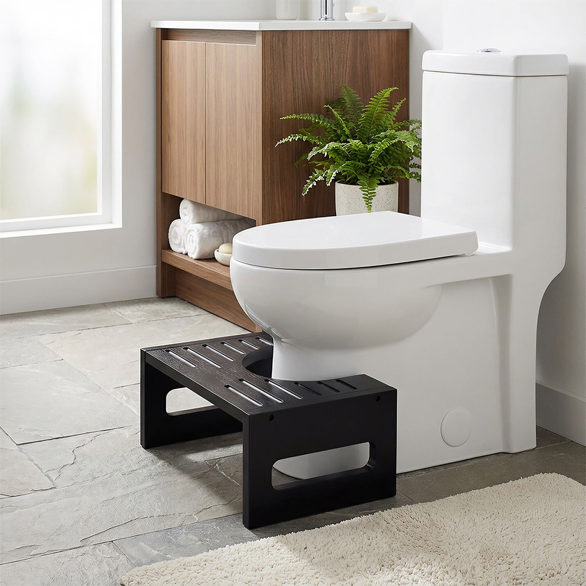 Toilettenhocker Bambus Schwarz von Relaxdays