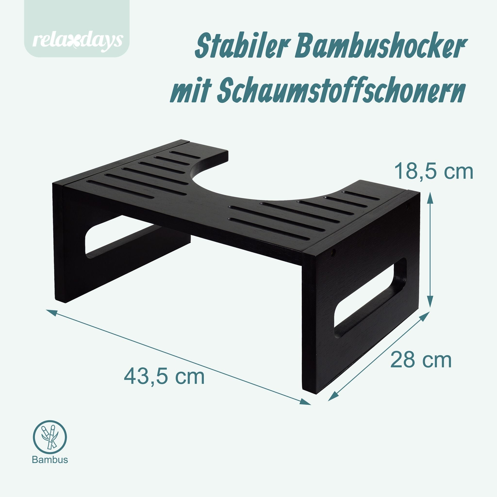 Toilettenhocker Bambus Schwarz von Relaxdays