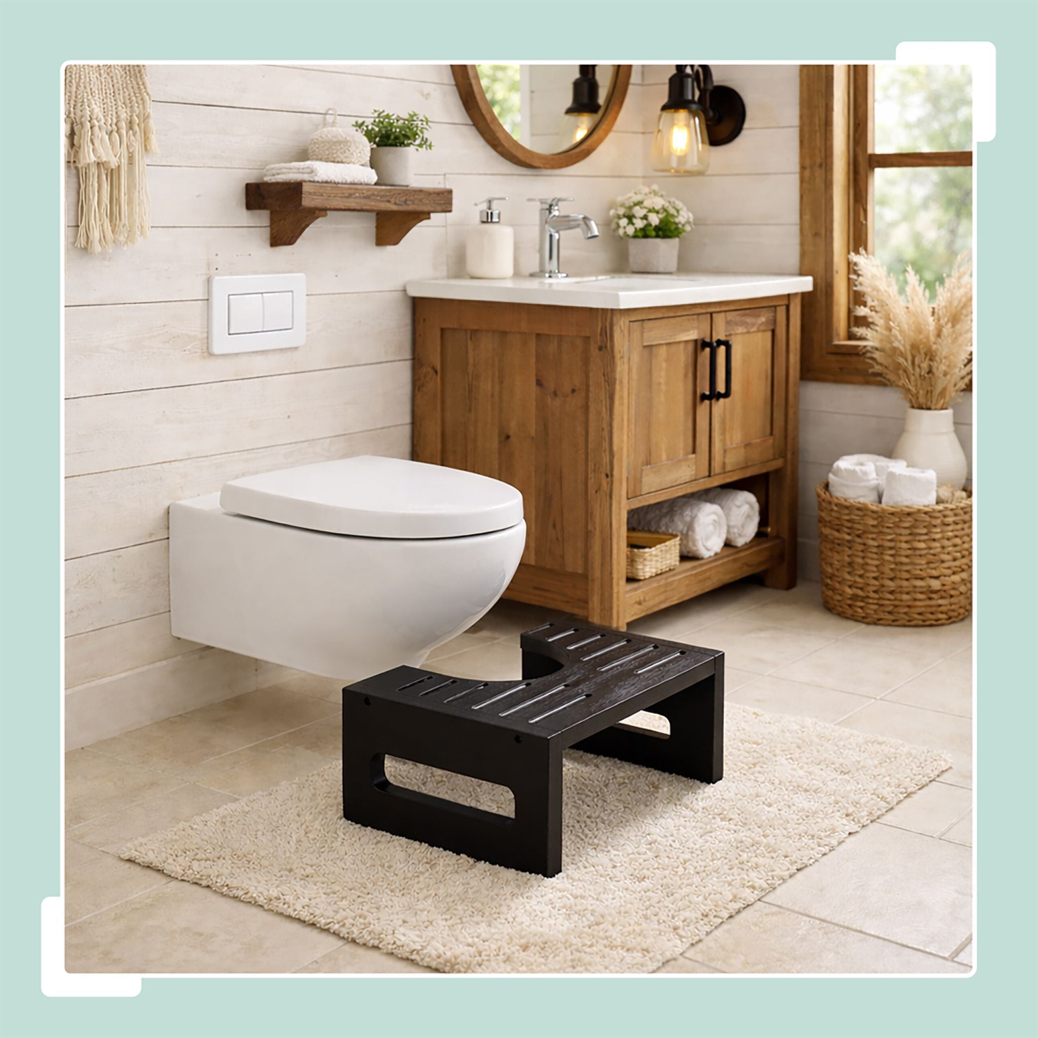 Toilettenhocker Bambus Schwarz von Relaxdays