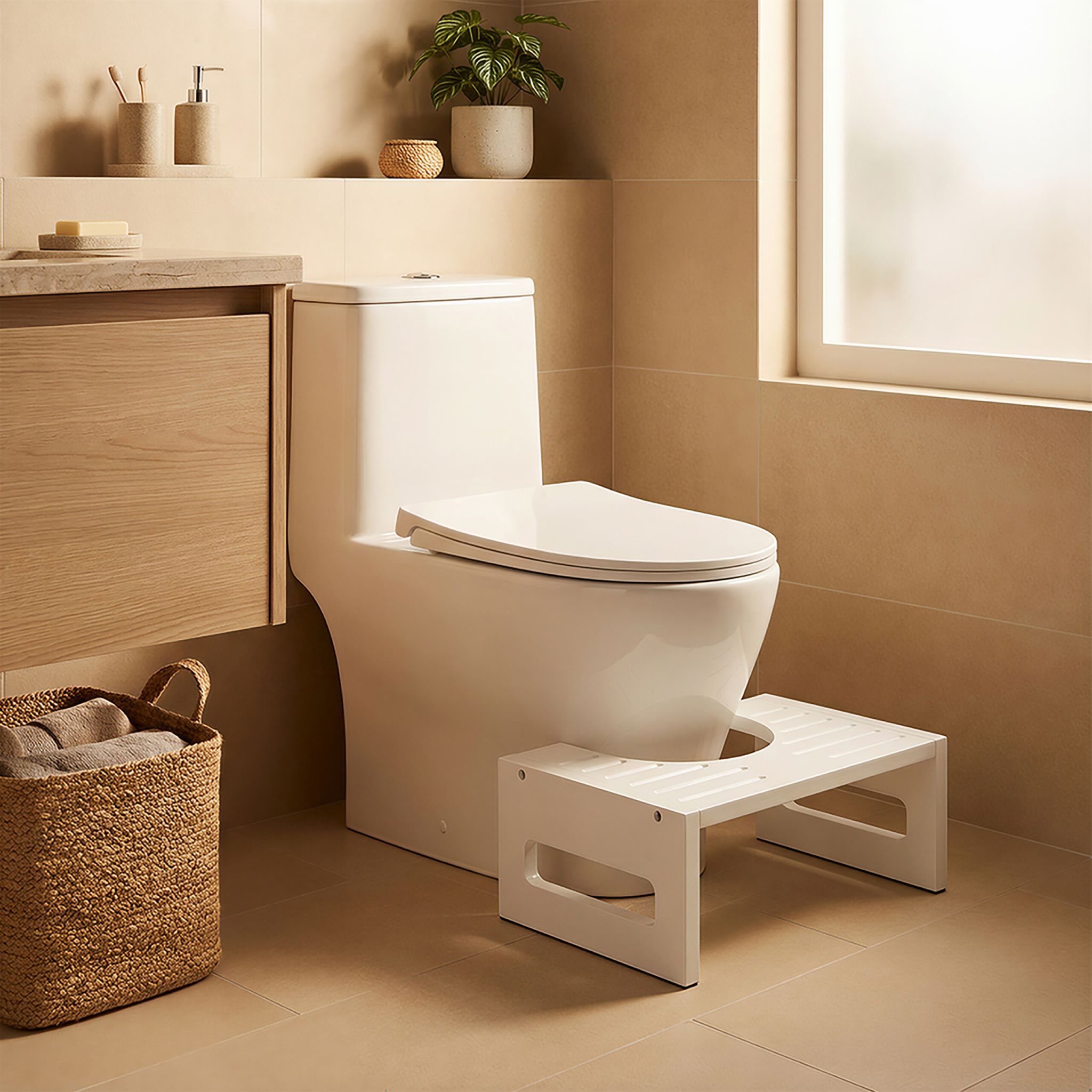 Toilettenhocker Bambus Weiss von Relaxdays