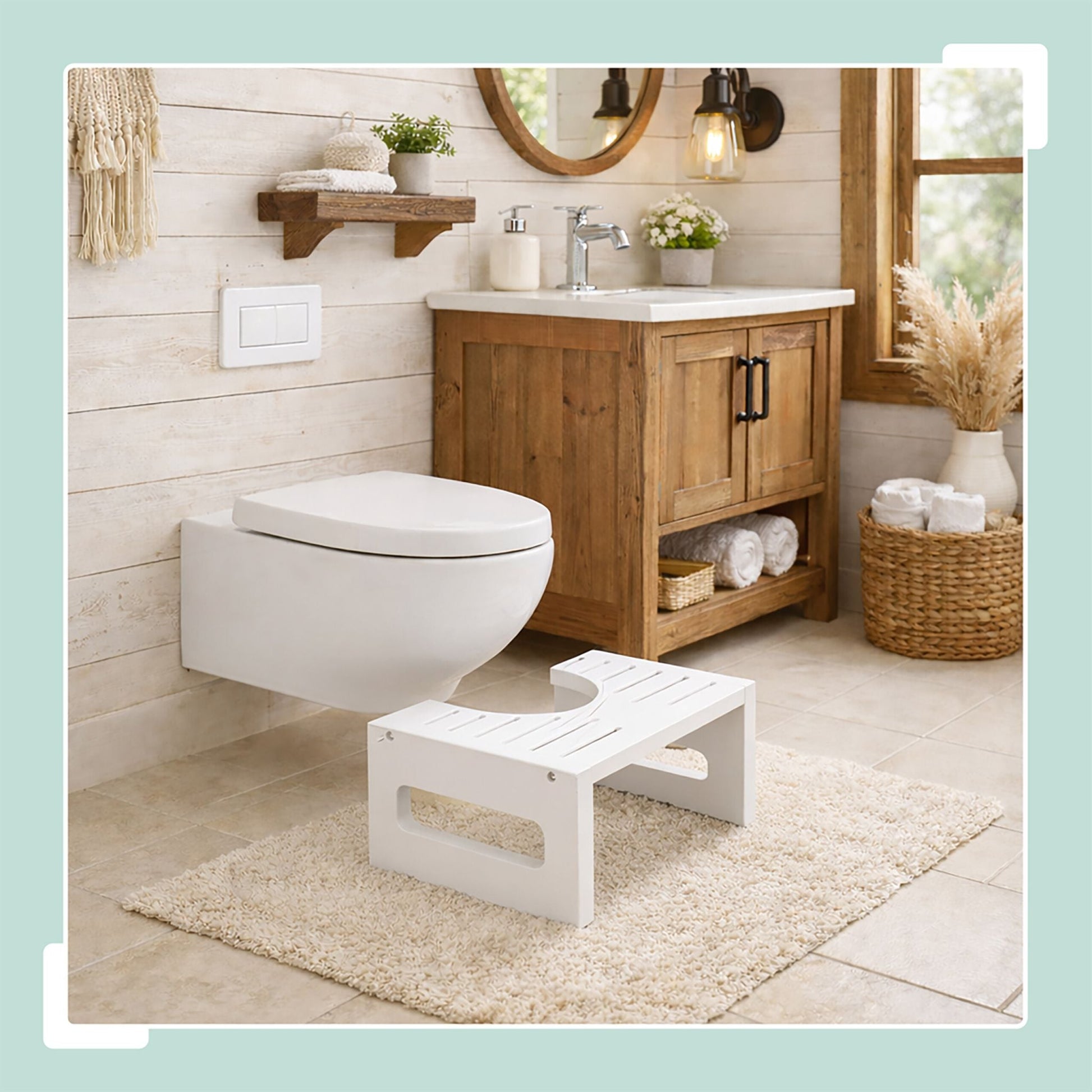 Toilettenhocker Bambus Weiss von Relaxdays