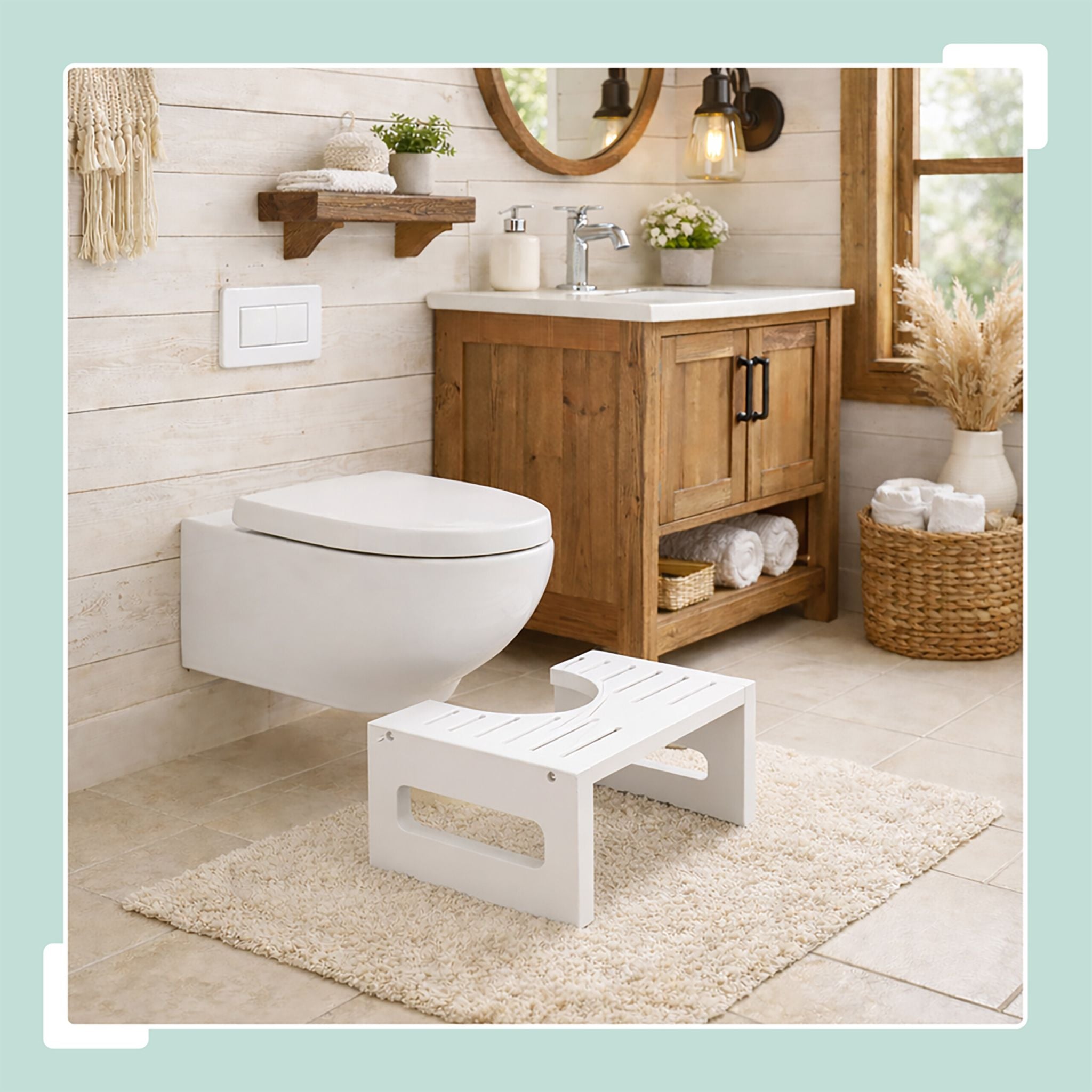 Toilettenhocker Bambus Weiss von Relaxdays