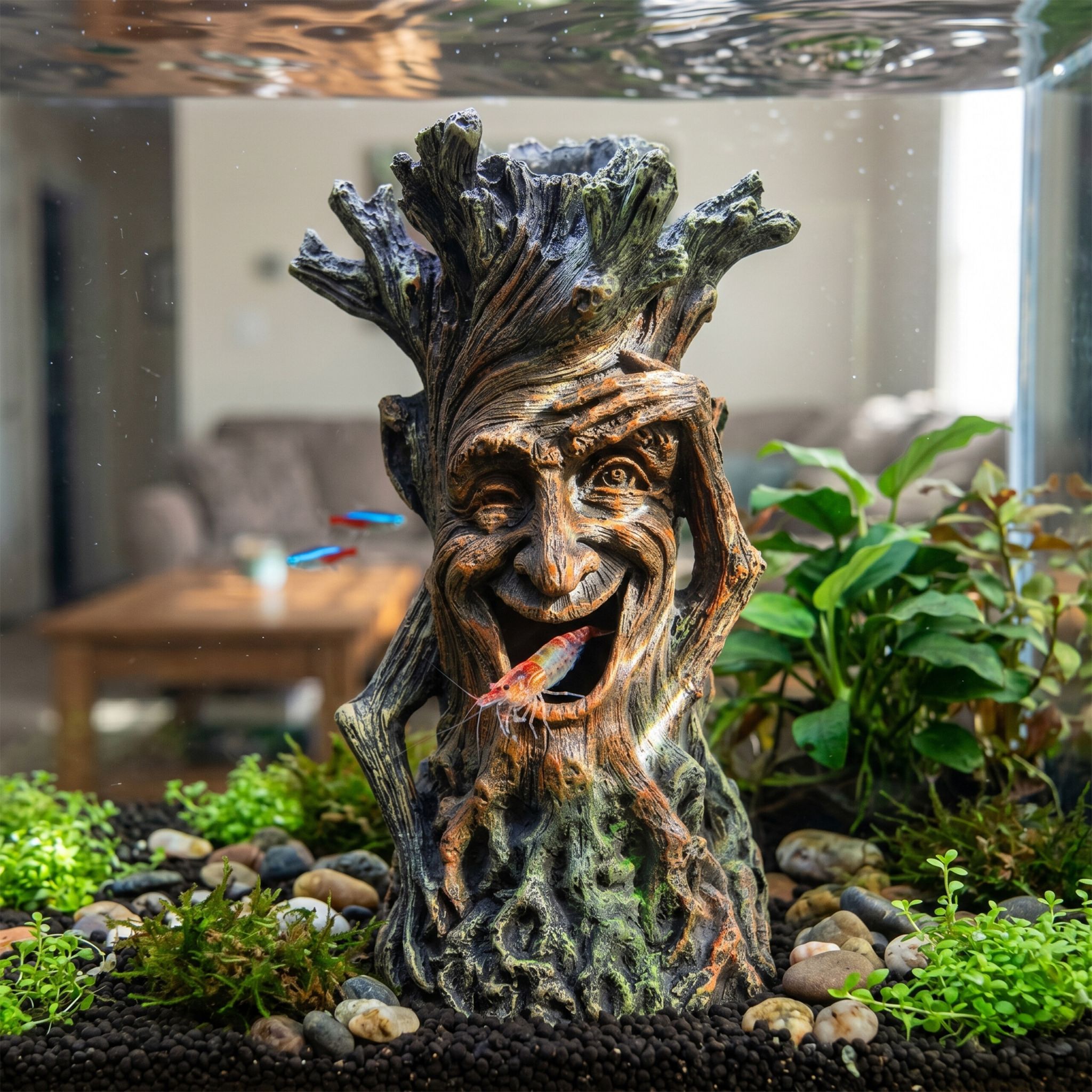 Aquarium Deko Baum mit Gesicht Braun-Dunkelgrün von Relaxdays