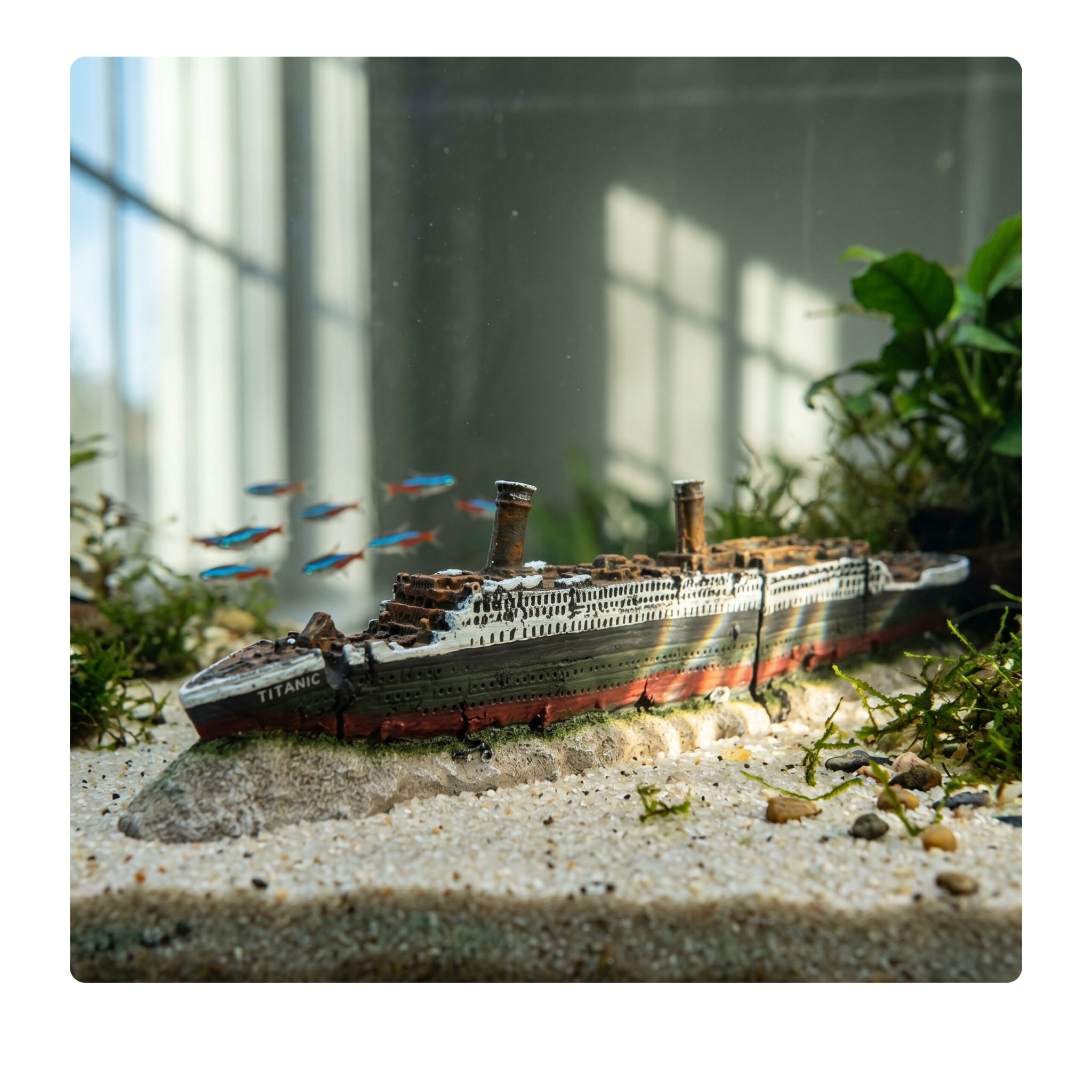 Aquarium Deko Titanic Anthrazit-Rot-Grau von Relaxdays