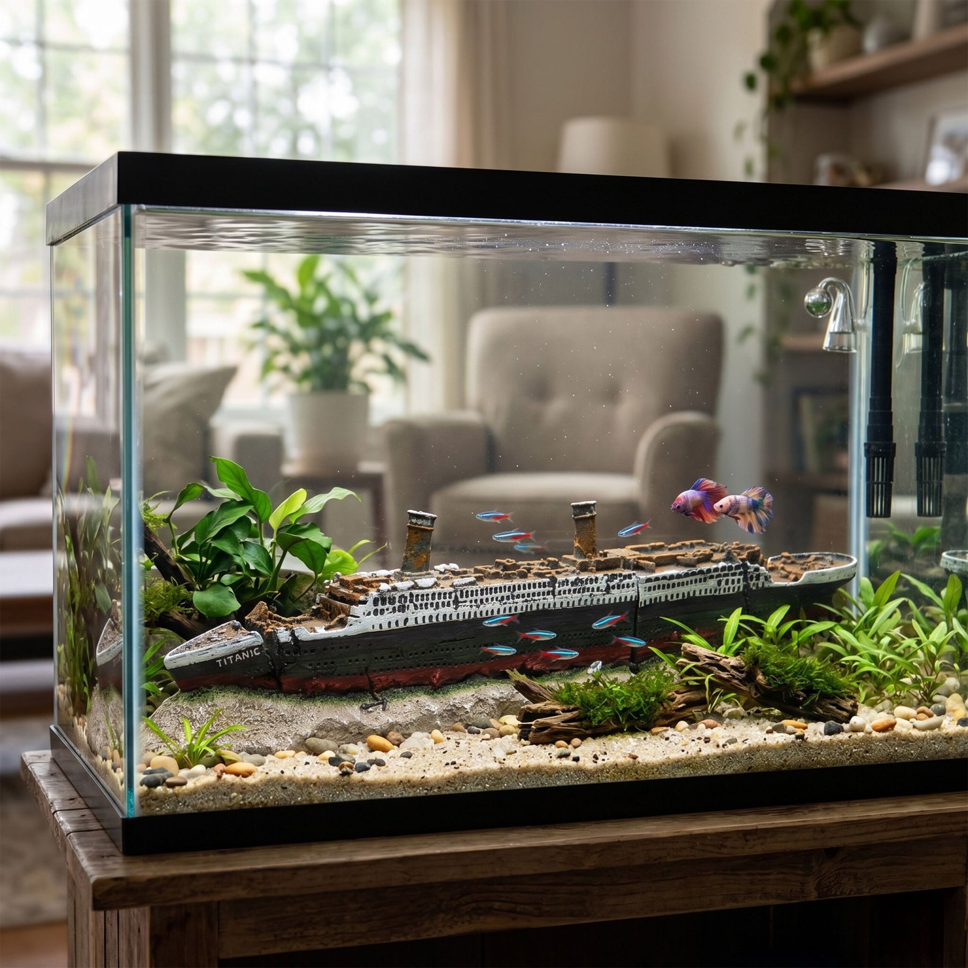 Aquarium Deko Titanic Anthrazit-Rot-Grau von Relaxdays