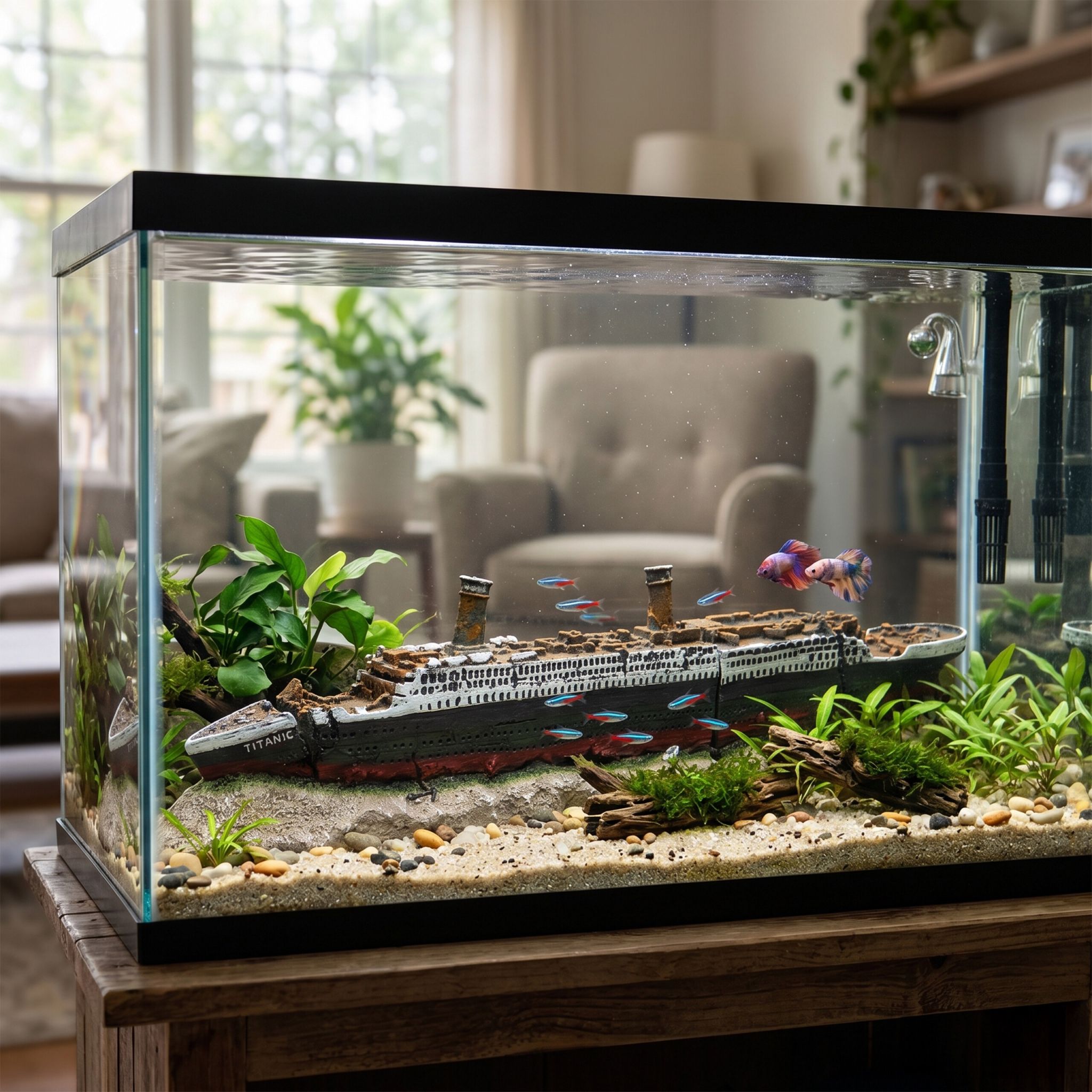 Aquarium Deko Titanic Anthrazit-Rot-Grau von Relaxdays