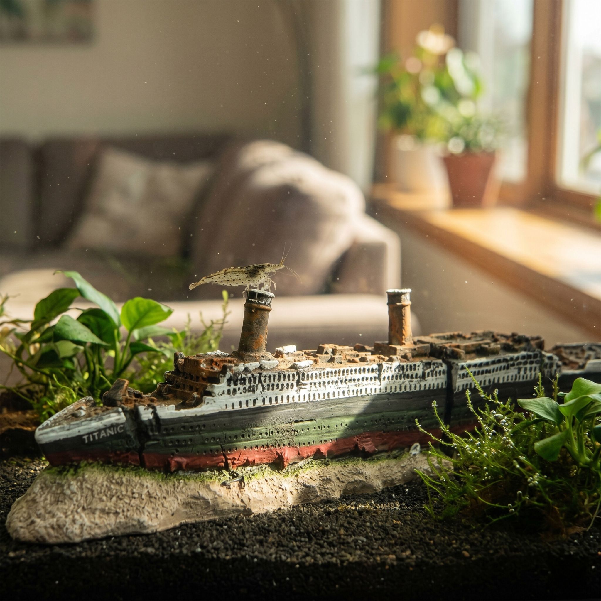 Aquarium Deko Titanic Anthrazit-Rot-Grau von Relaxdays