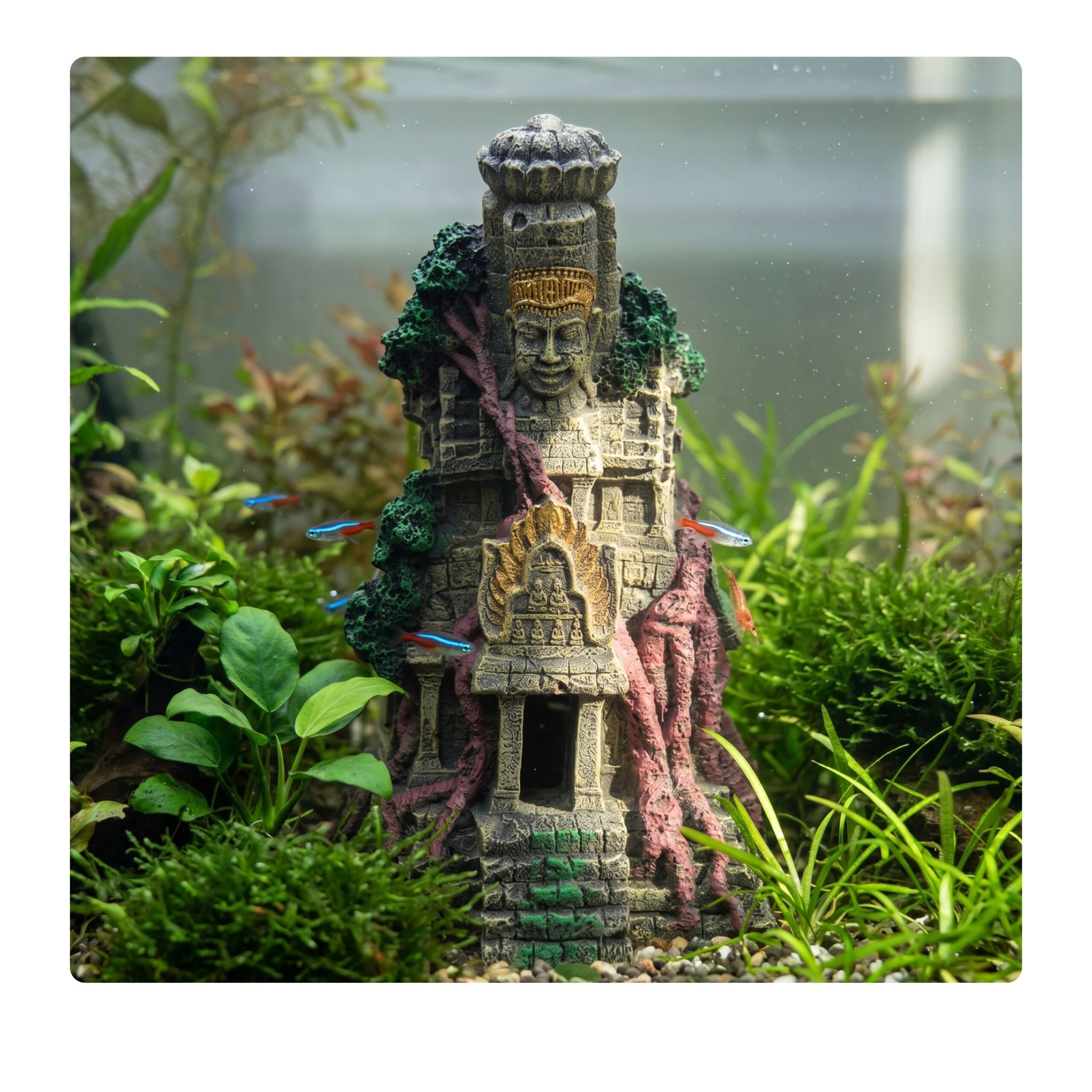Aquarium Deko Tempel Dunkelgrün-Rot-Grau von Relaxdays