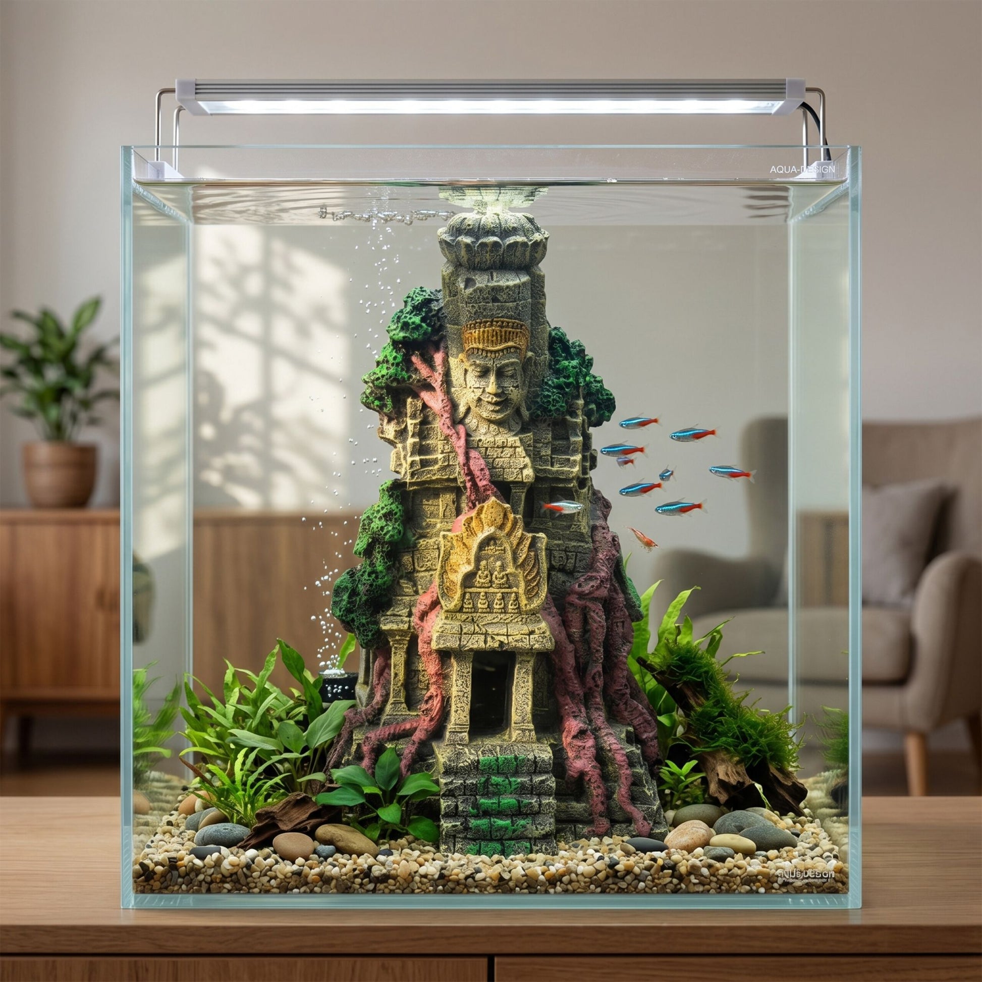 Aquarium Deko Tempel Dunkelgrün-Rot-Grau von Relaxdays