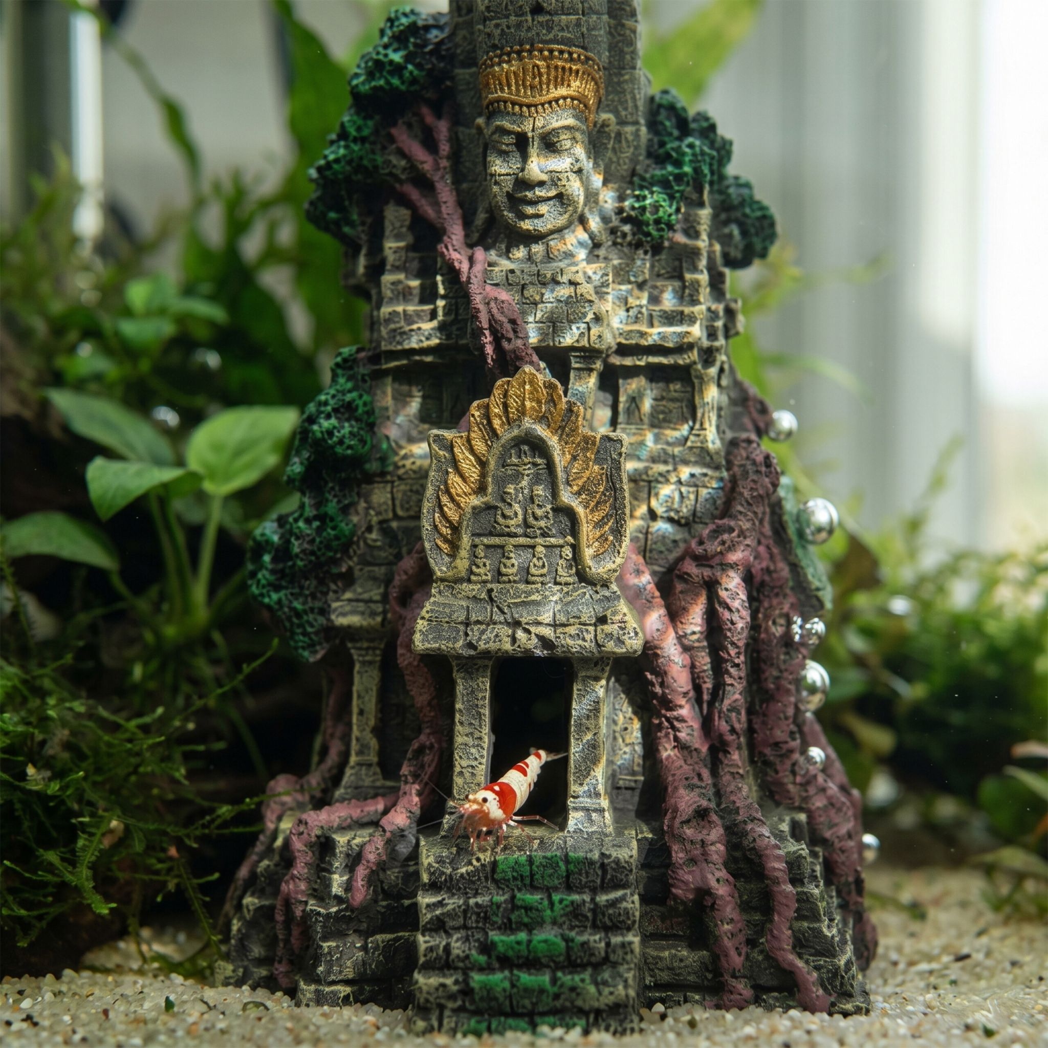 Aquarium Deko Tempel Dunkelgrün-Rot-Grau von Relaxdays
