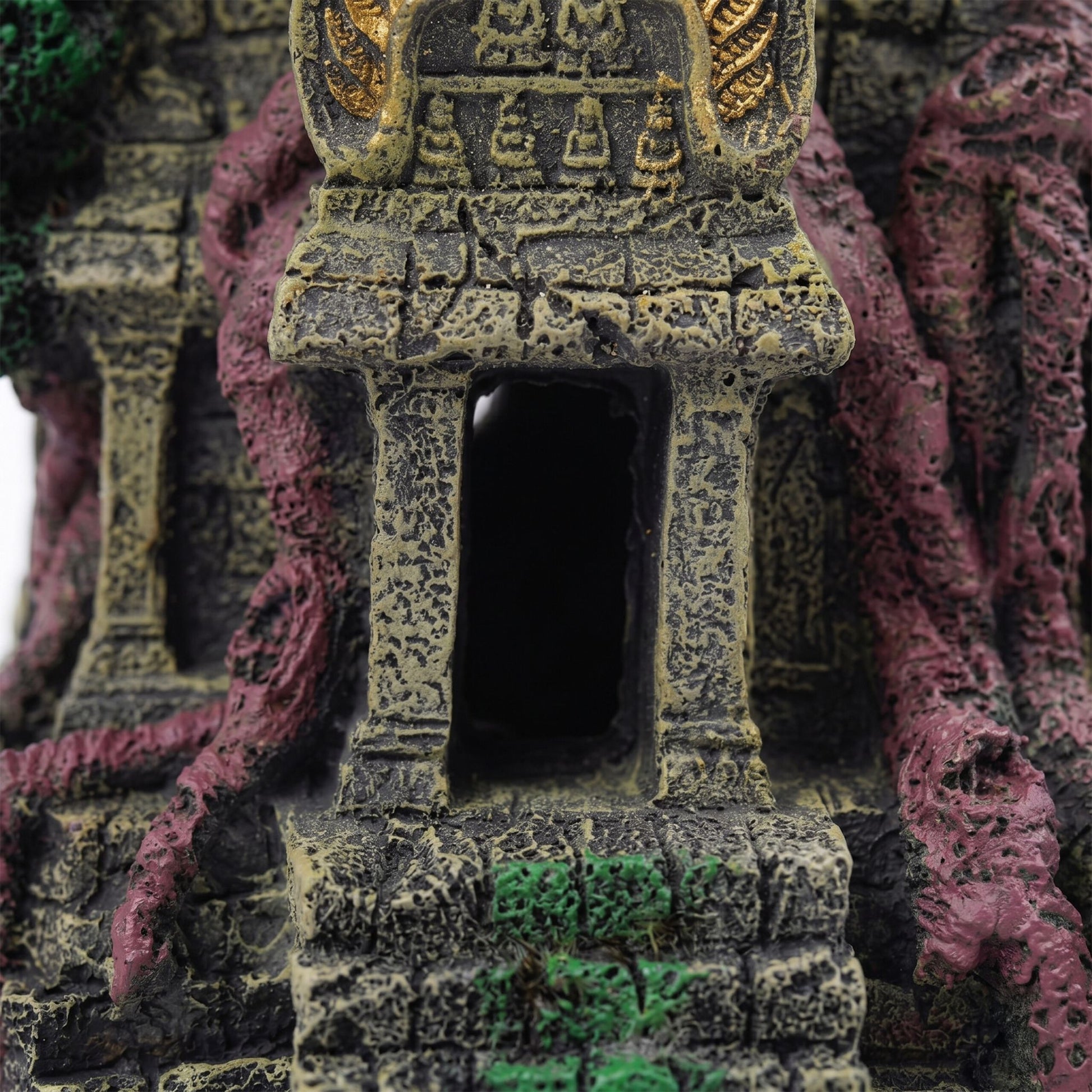 Aquarium Deko Tempel Dunkelgrün-Rot-Grau von Relaxdays