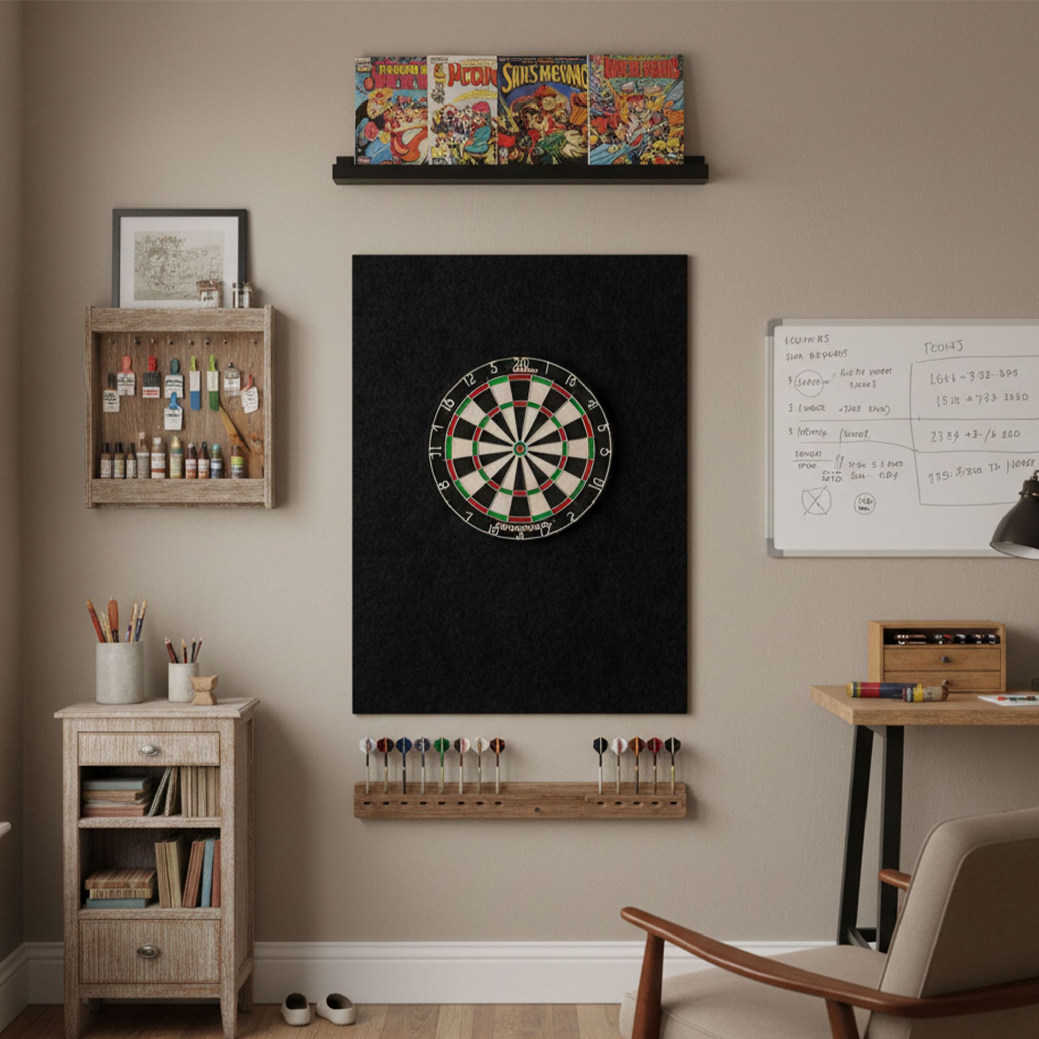 Dartscheibe Schutz 6-teilig Filz Dunkelrot von Relaxdays
