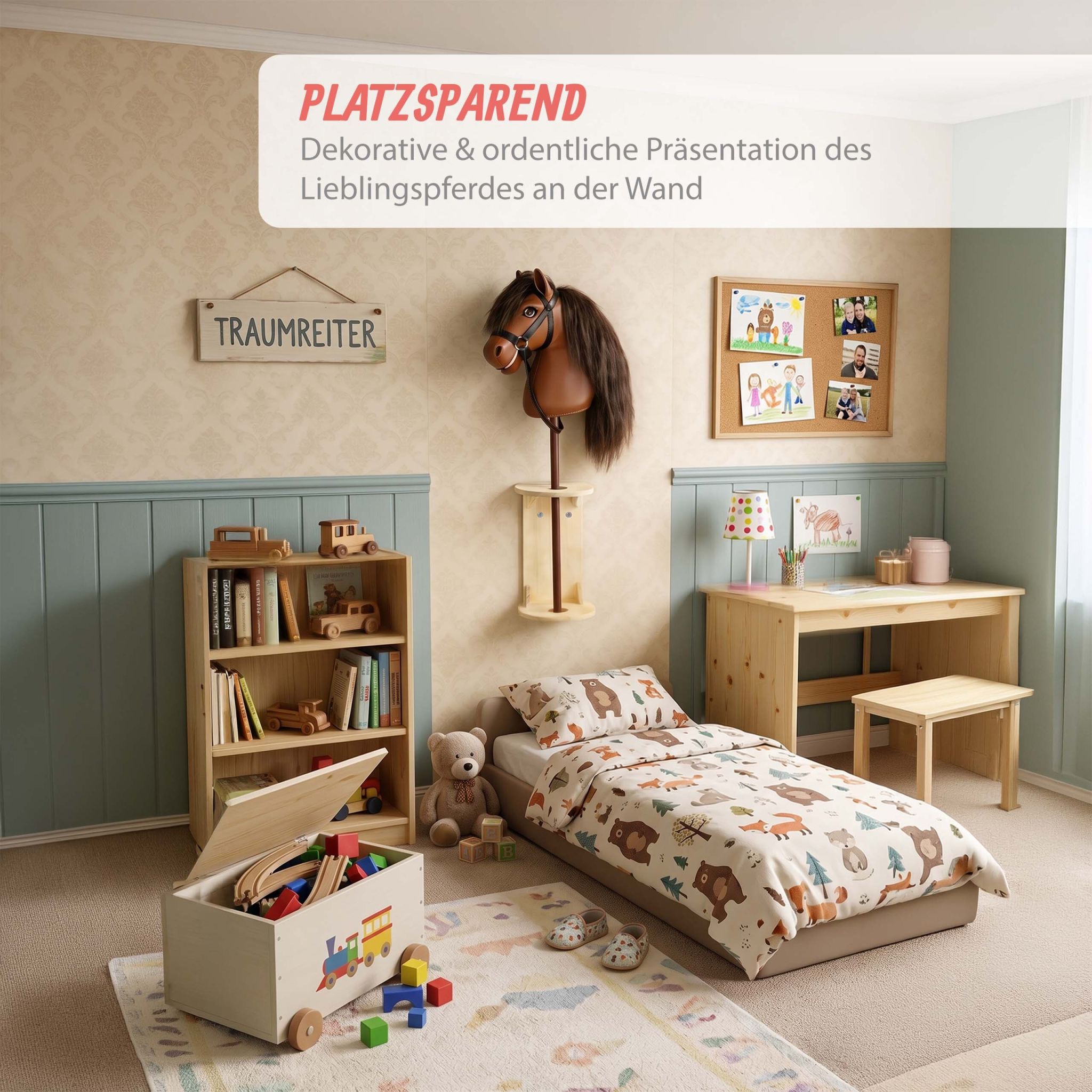 Steckenpferd Halter Wand für Hobby Horse Hellbraun von Relaxdays