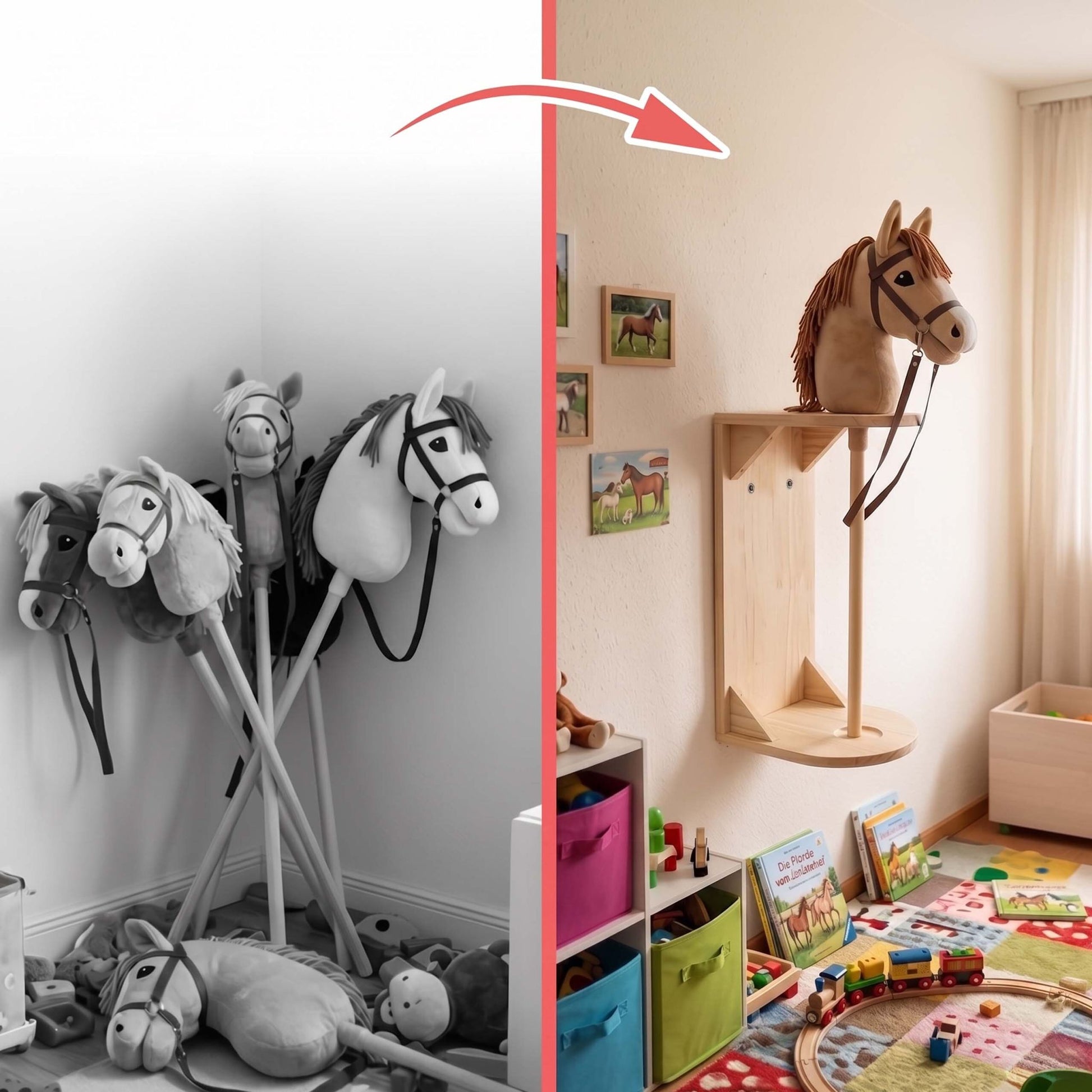 Steckenpferd Halter Wand für Hobby Horse Hellbraun von Relaxdays