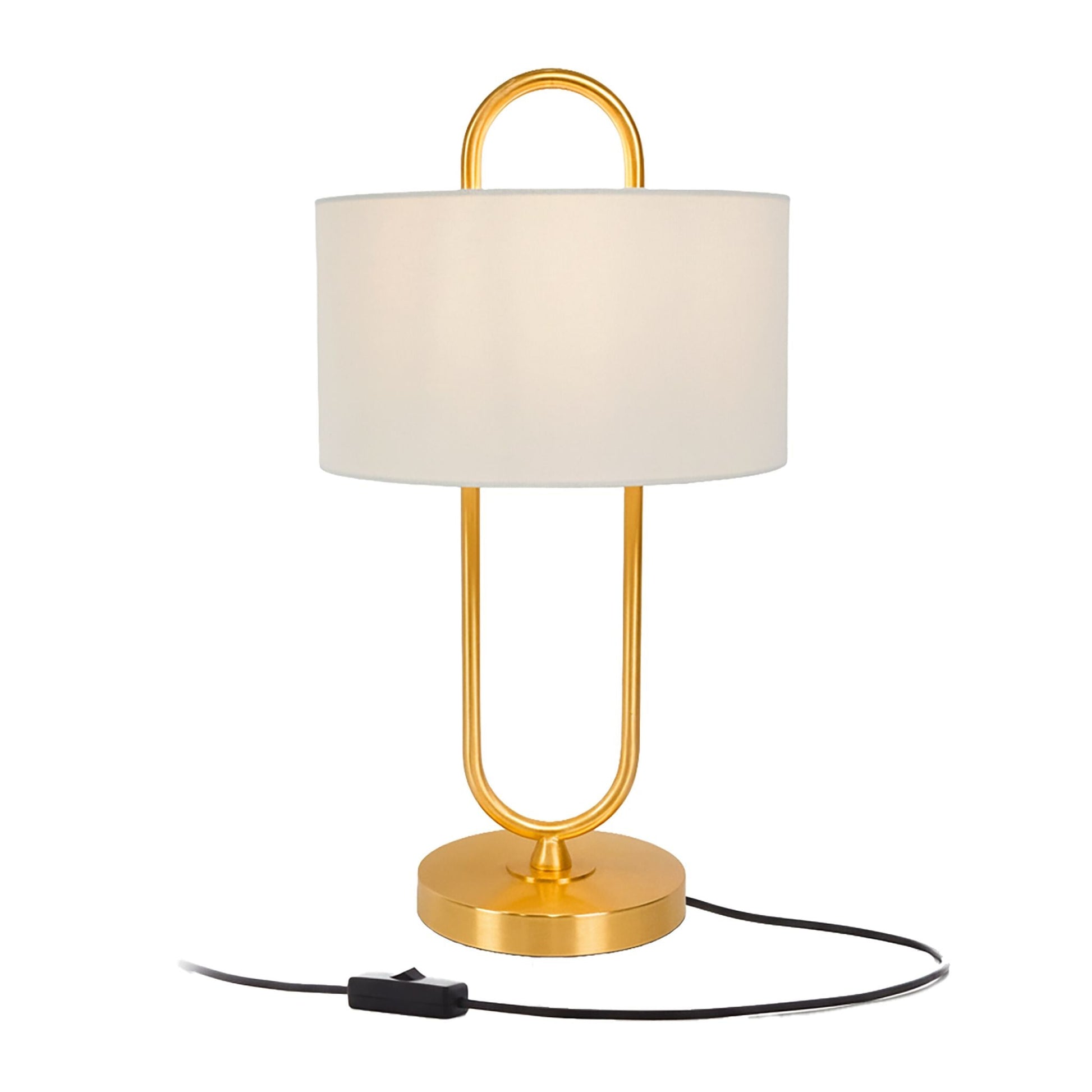 Tischlampe U-Form mit Leinenschirm Creme-Gold von Relaxdays