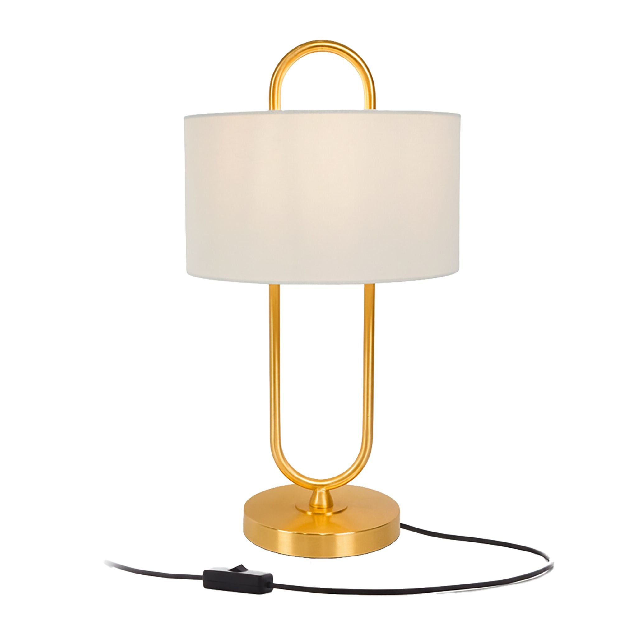 Tischlampe U-Form mit Leinenschirm Creme-Gold von Relaxdays