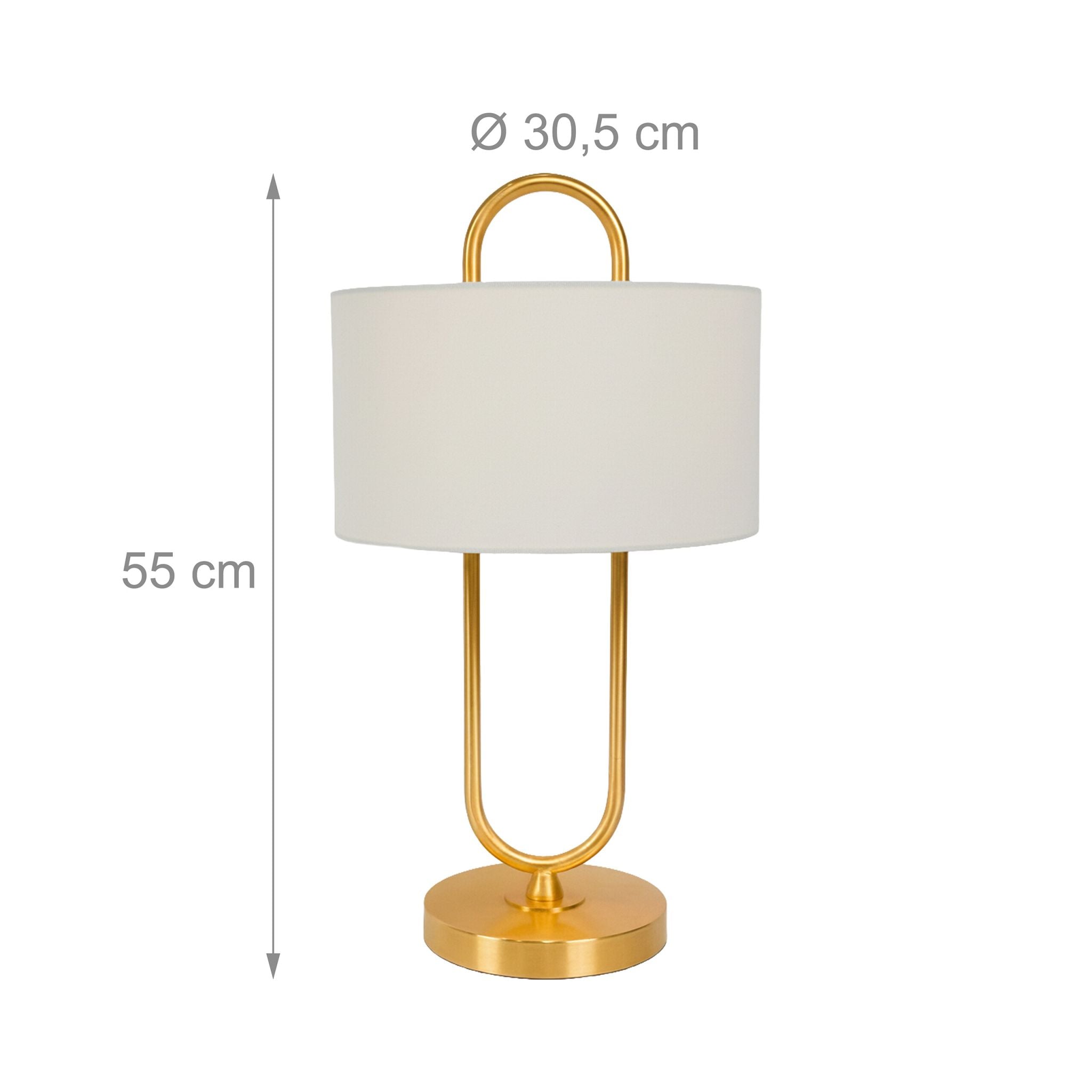 Tischlampe U-Form mit Leinenschirm Creme-Gold von Relaxdays