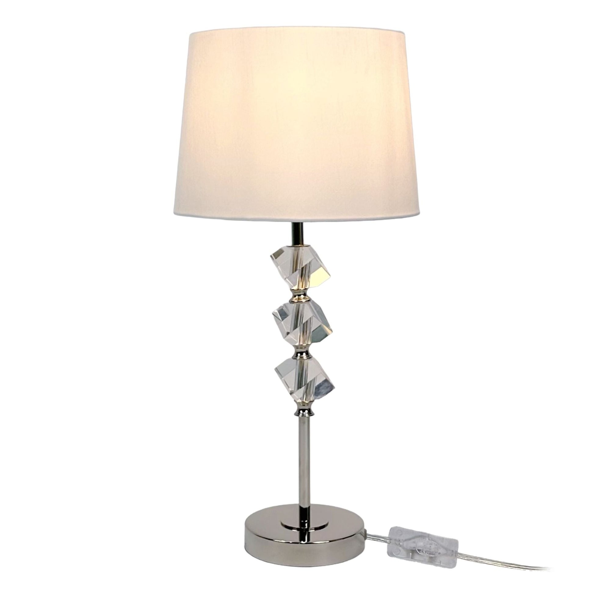 Tischlampe mit Kristall & Seidenschirm Creme-Silber von Relaxdays