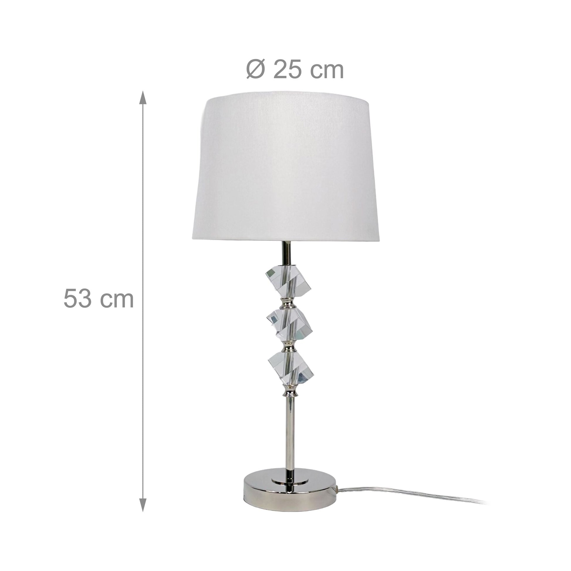 Tischlampe mit Kristall & Seidenschirm Creme-Silber von Relaxdays