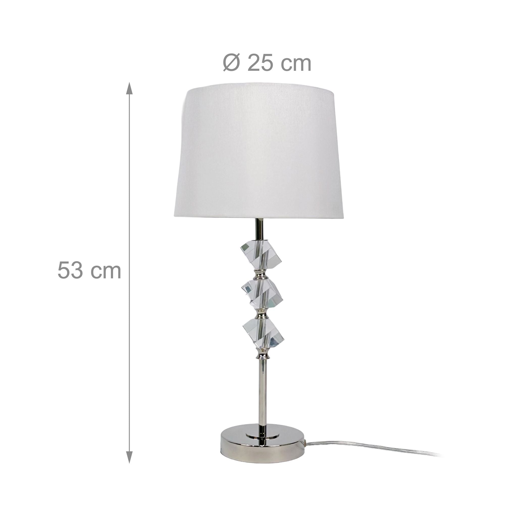 Tischlampe mit Kristall & Seidenschirm Creme-Silber von Relaxdays
