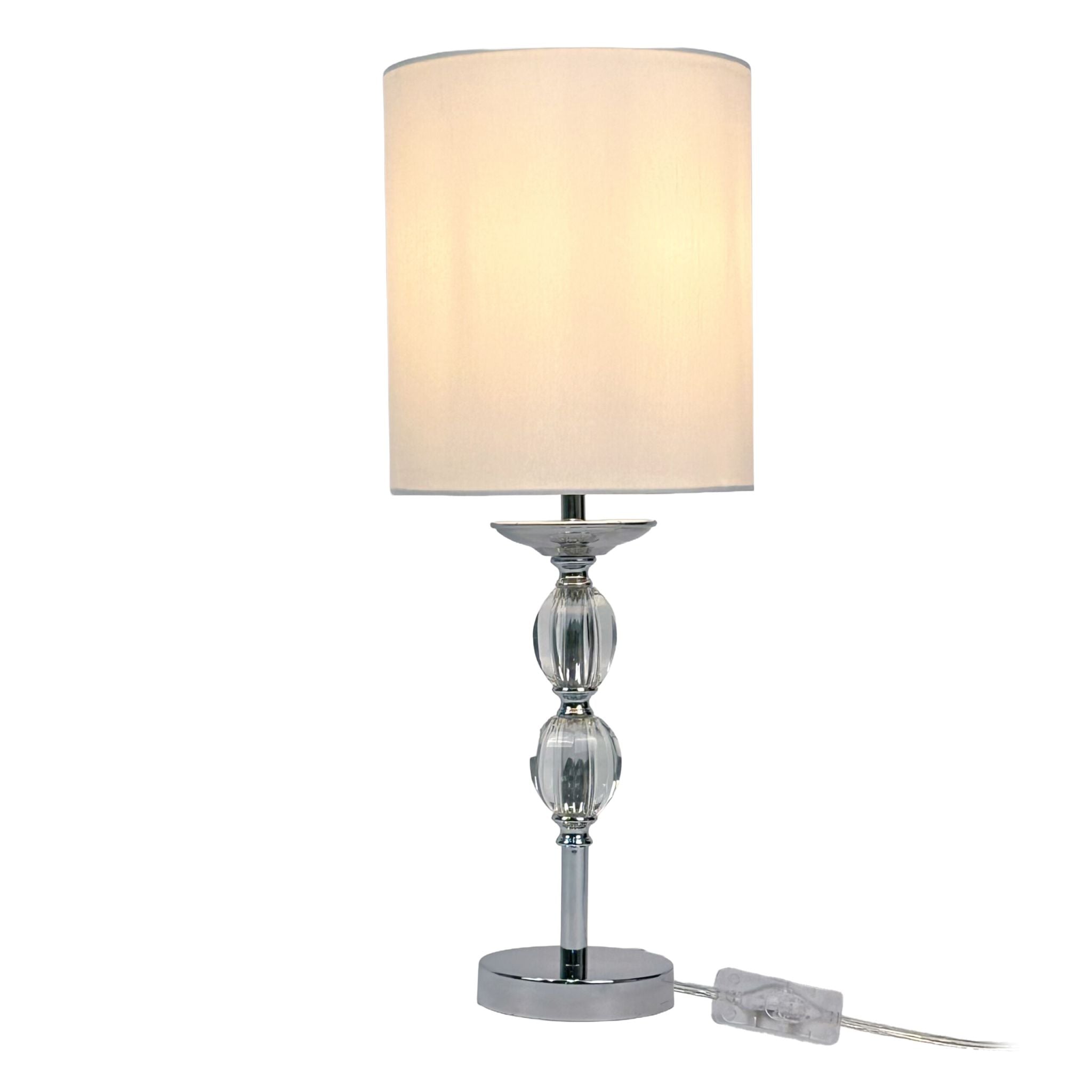 Tischlampe Kristall Stoffschirm Weiss-Silber von Relaxdays