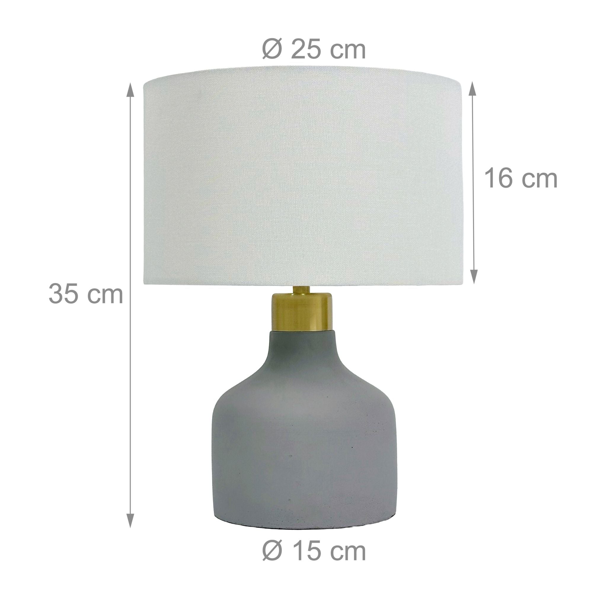 Tischlampe Stoff & Betonfuss Weiss-Gold-Grau von Relaxdays