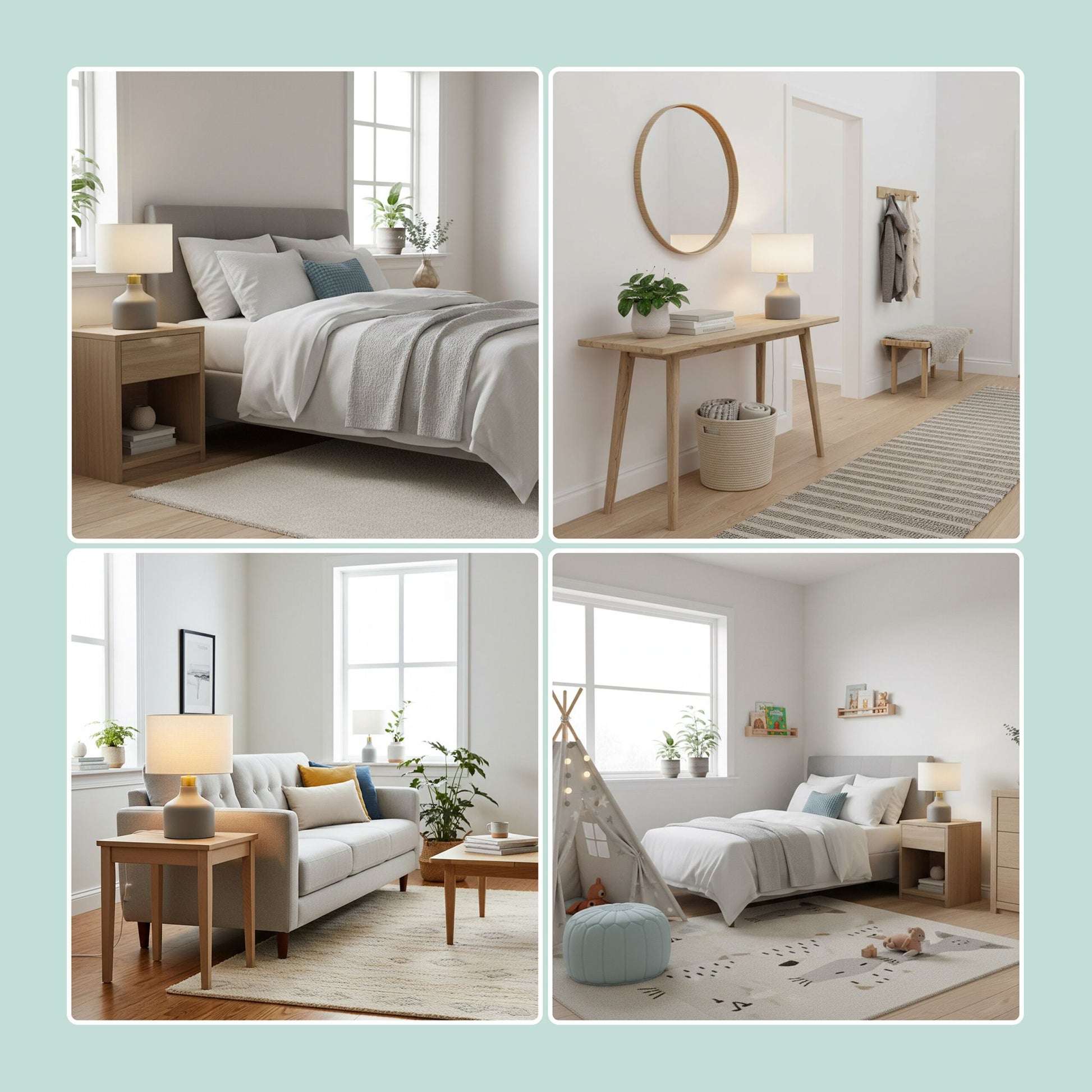 Tischlampe Stoff & Betonfuss Weiss-Gold-Grau von Relaxdays