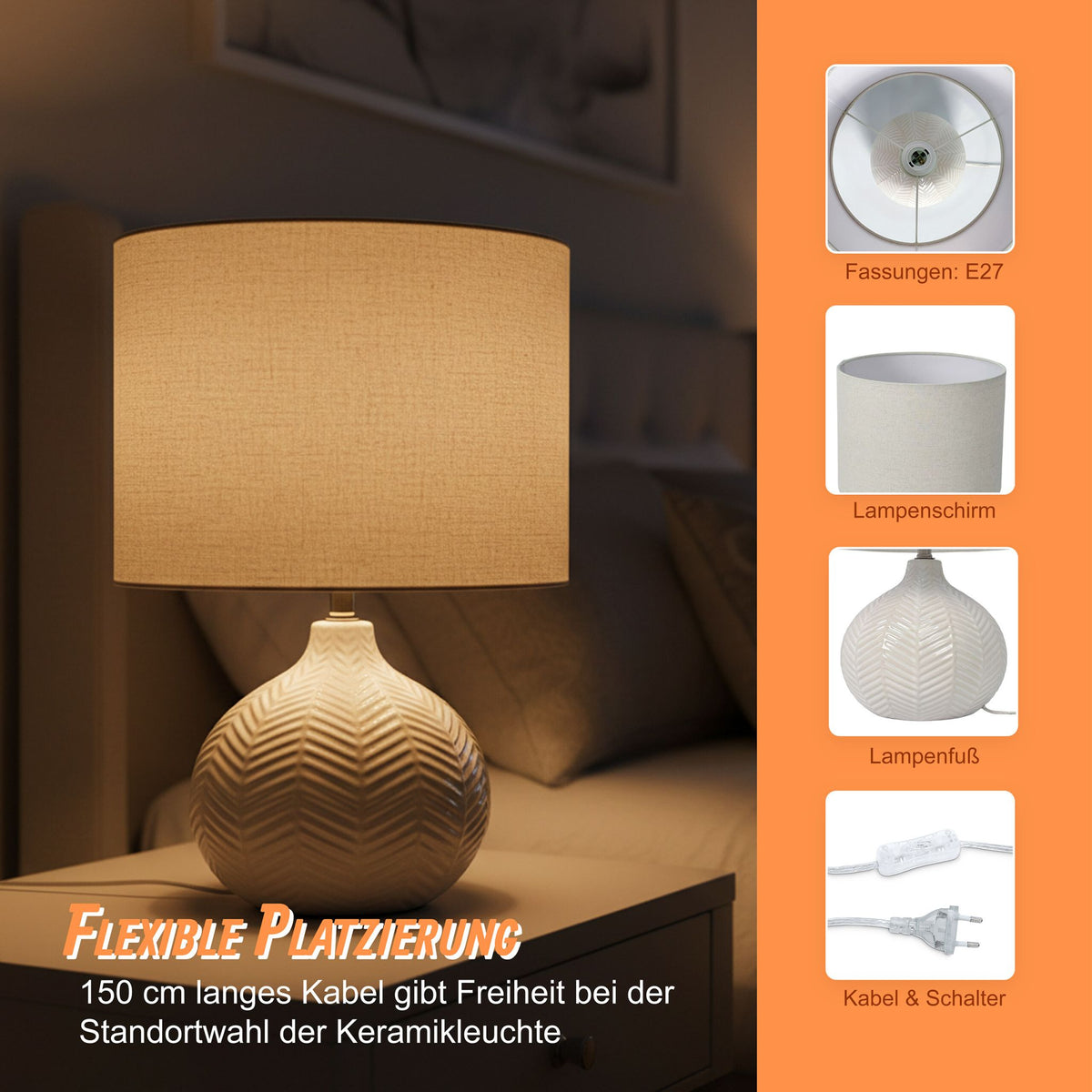 Tischlampe Chevron-Muster Weiss von Relaxdays