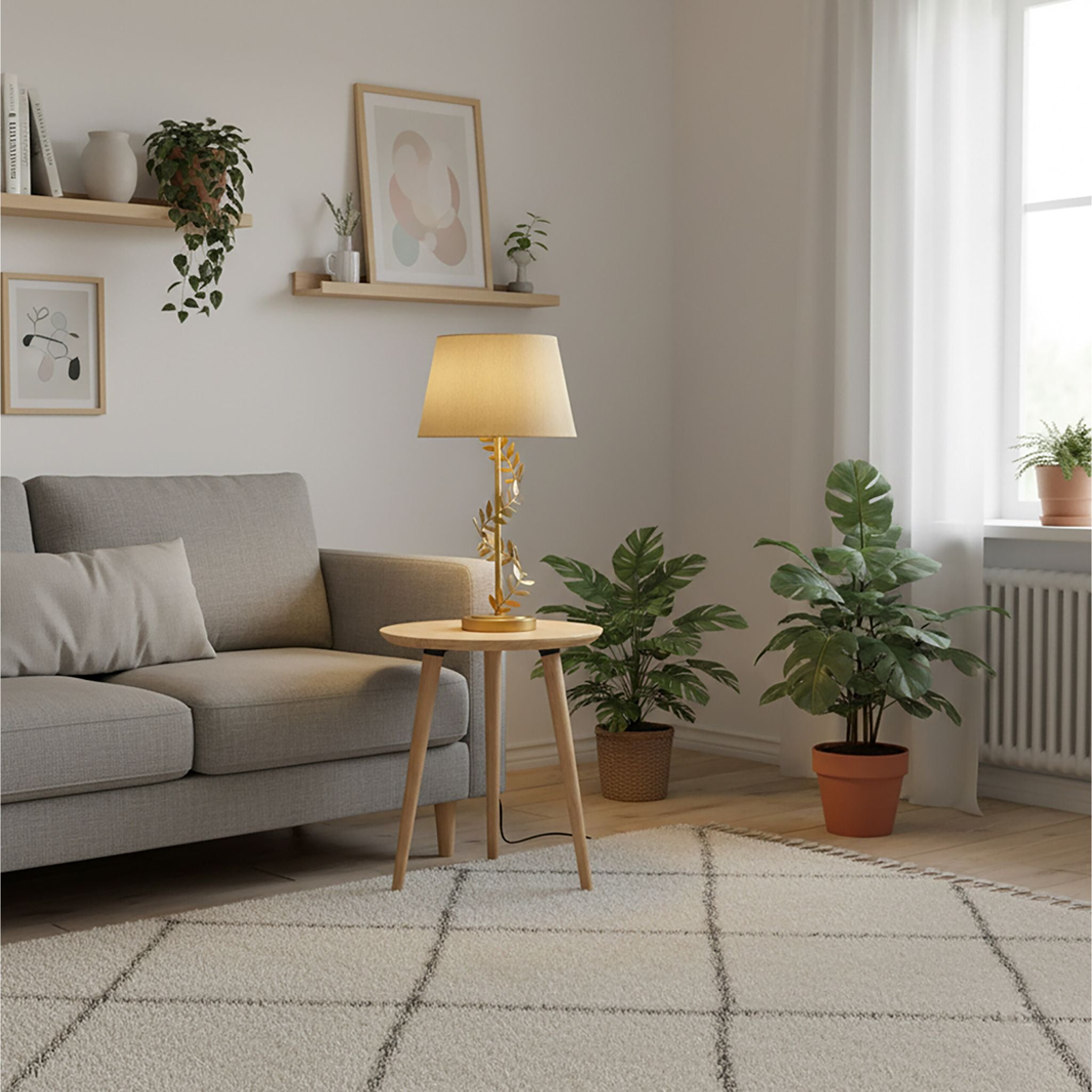 Tischlampe Lorbeerranke Gold-Schwarz von Relaxdays