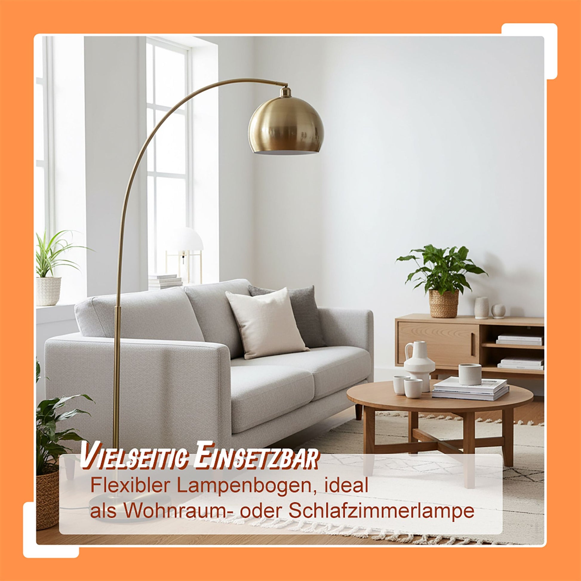 Bogenförmige Stehlampe Metall Gold von Relaxdays