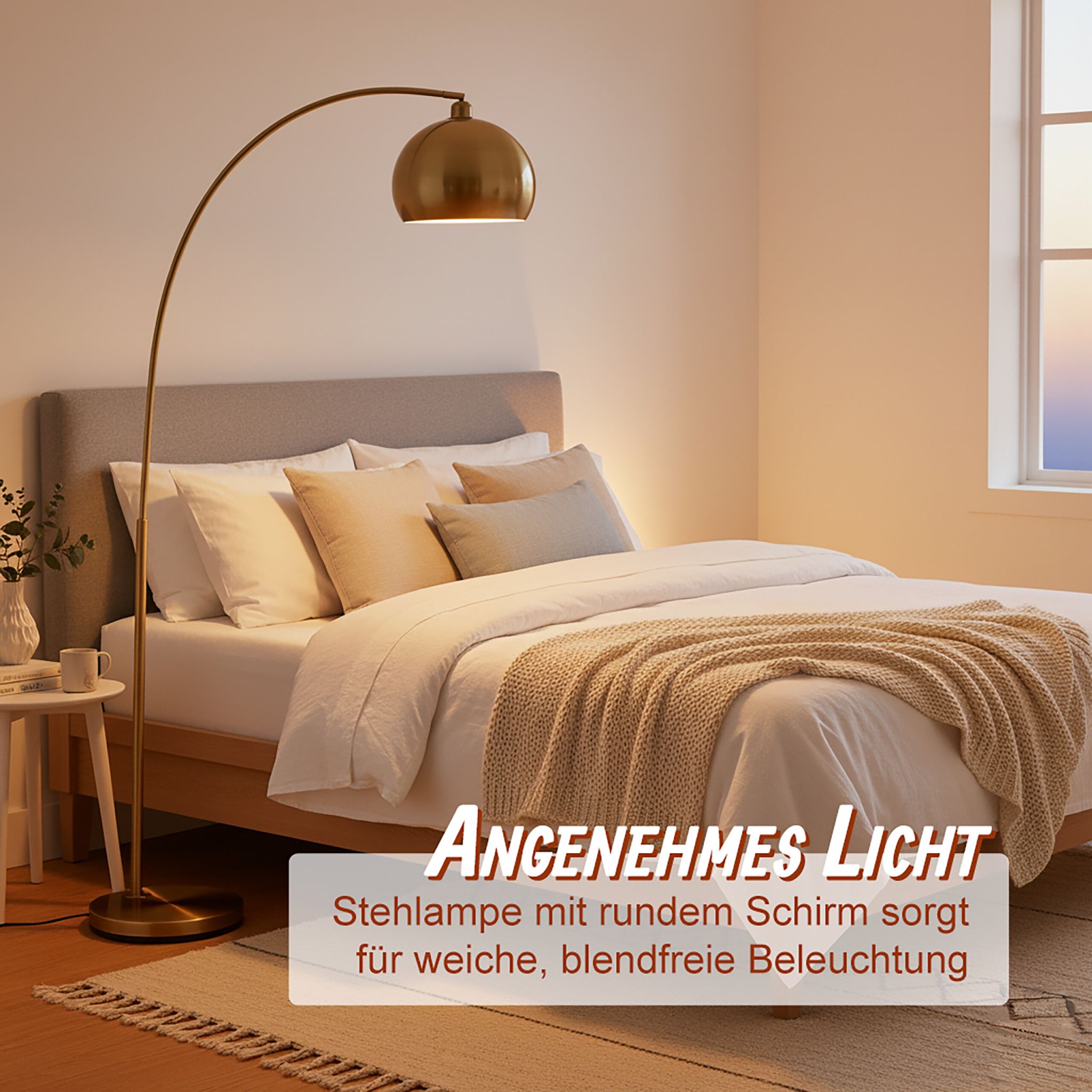 Bogenförmige Stehlampe Metall Gold von Relaxdays