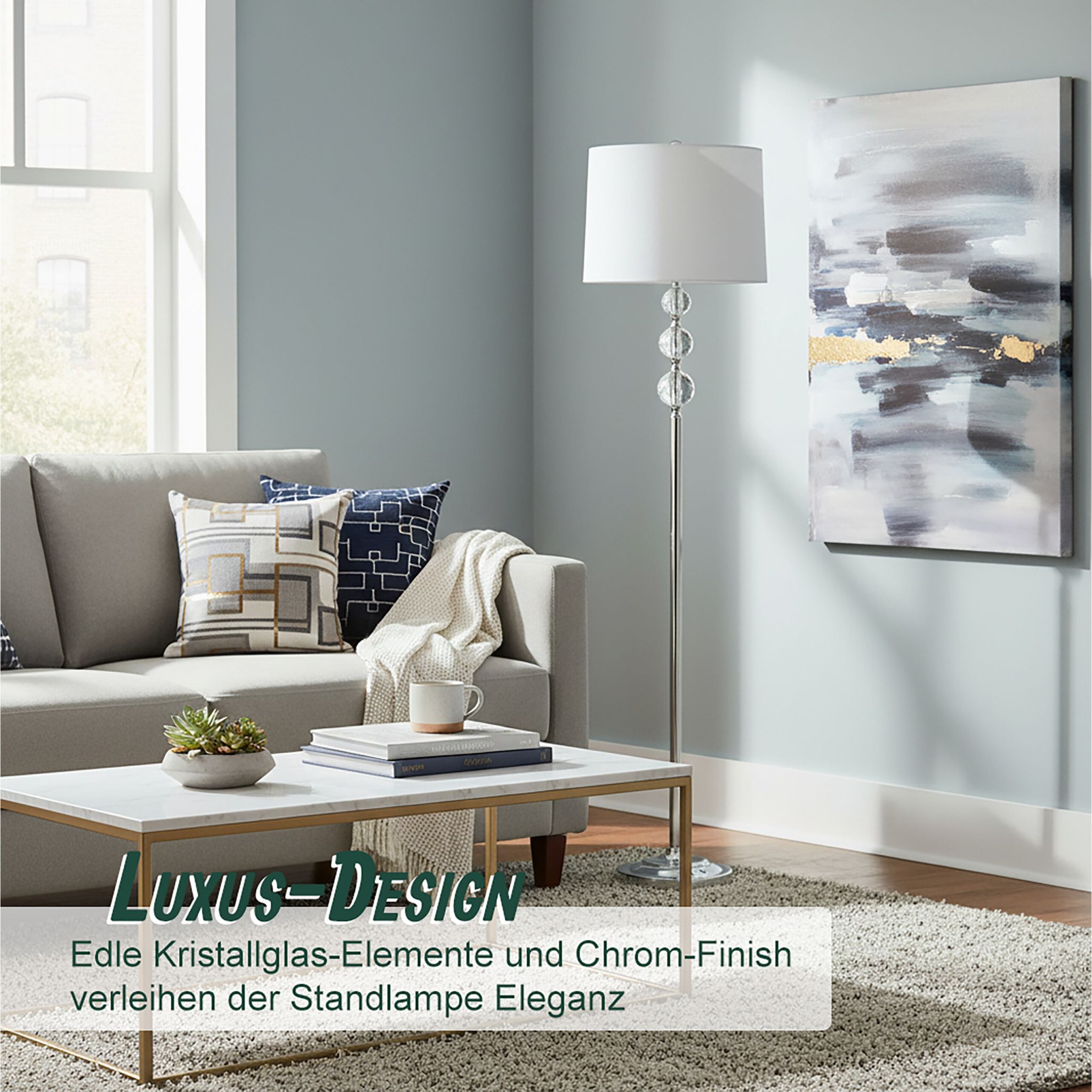 Stehlampe Kristall Weiss-Silber von Relaxdays