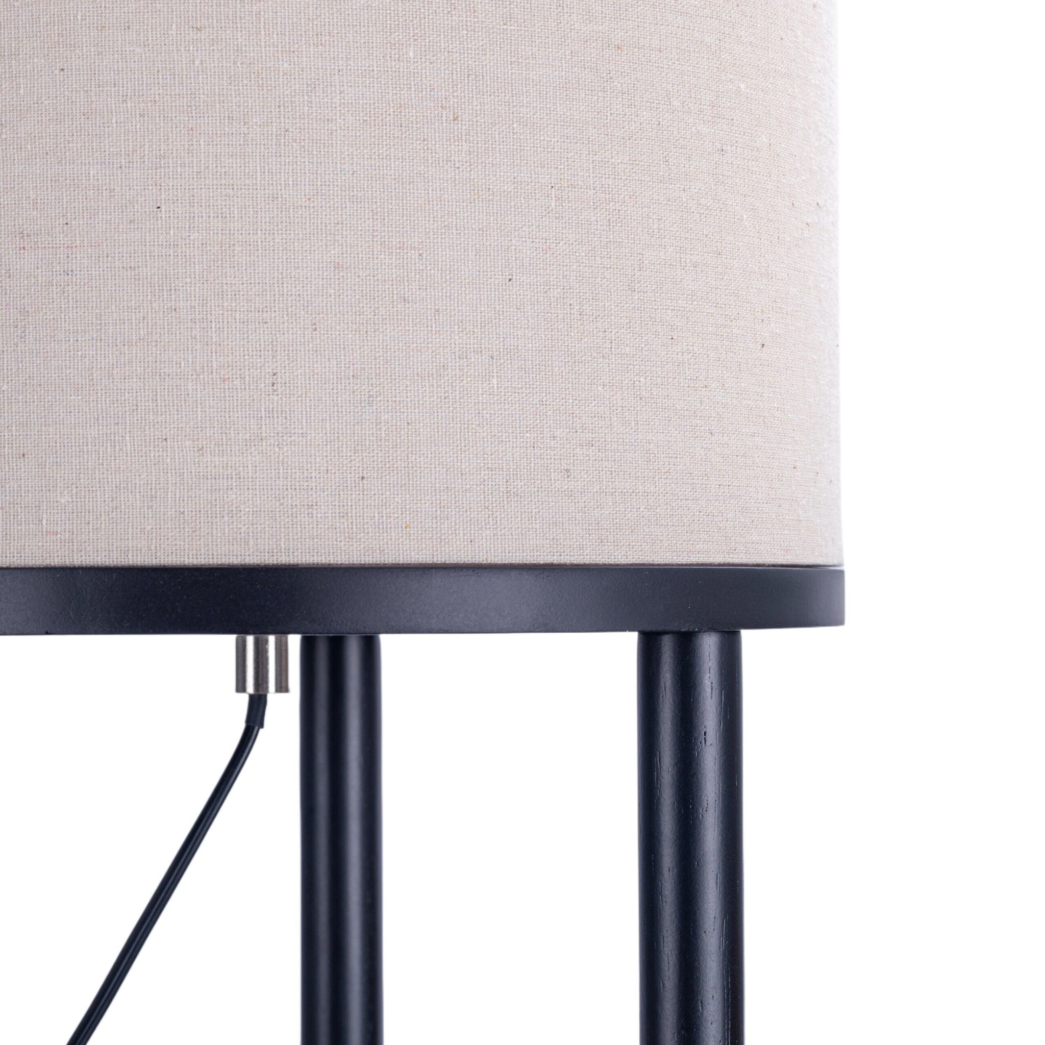 Stehlampe mit 3 Ablagen & Leinenschirm Weiss-Schwarz von Relaxdays