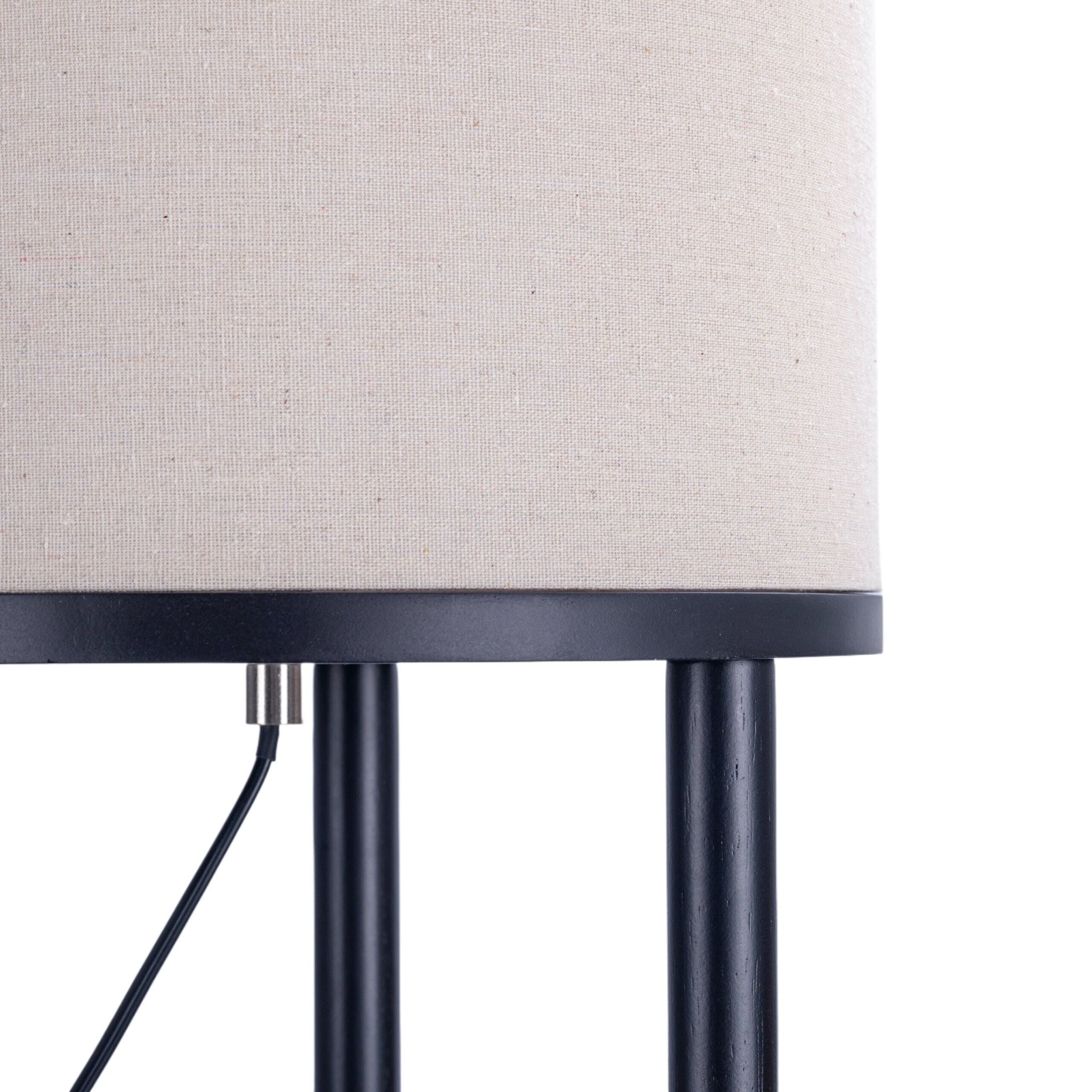Stehlampe mit 3 Ablagen & Leinenschirm Weiss-Schwarz von Relaxdays