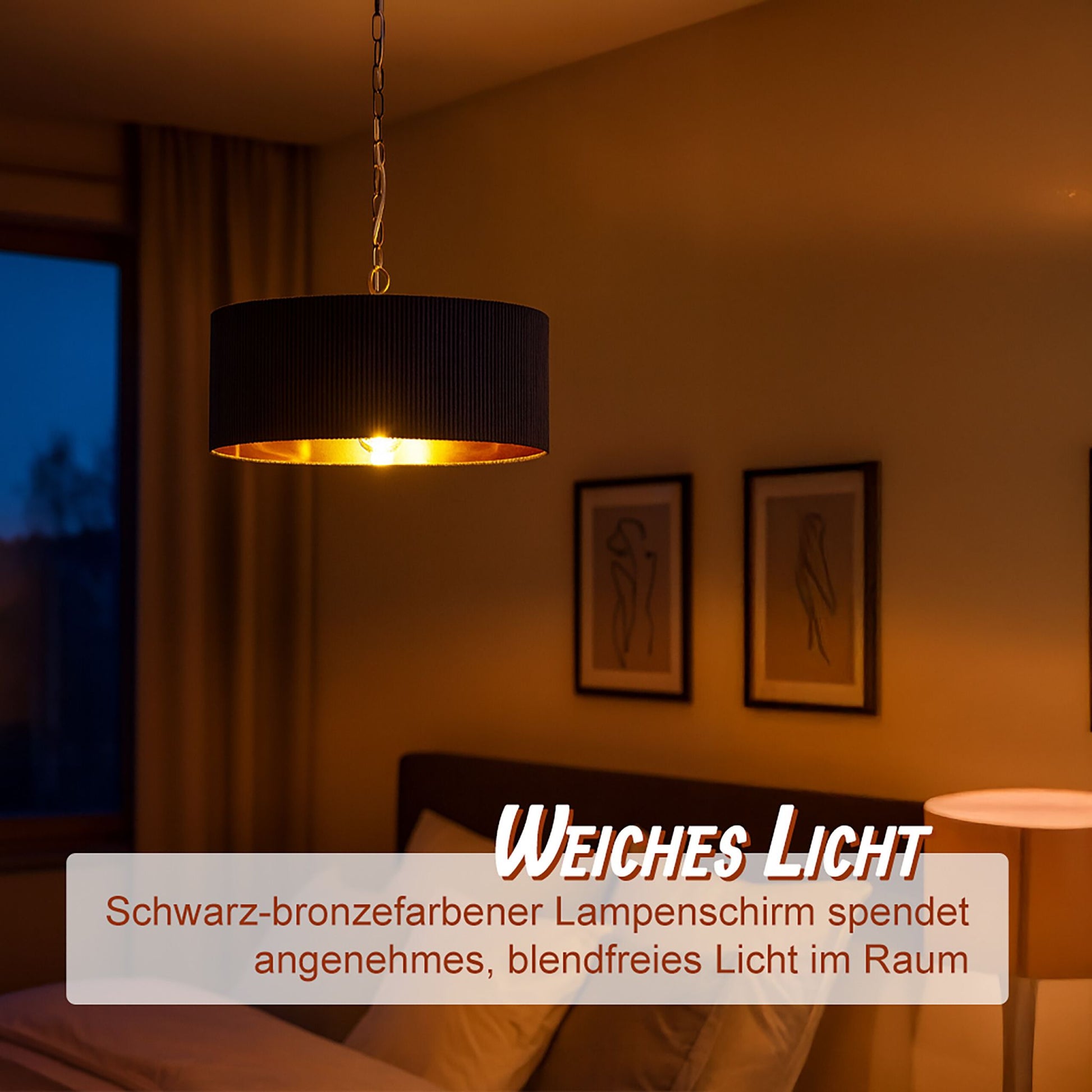 Hängelampe mit Stoffschirm Kupfer-Schwarz von Relaxdays