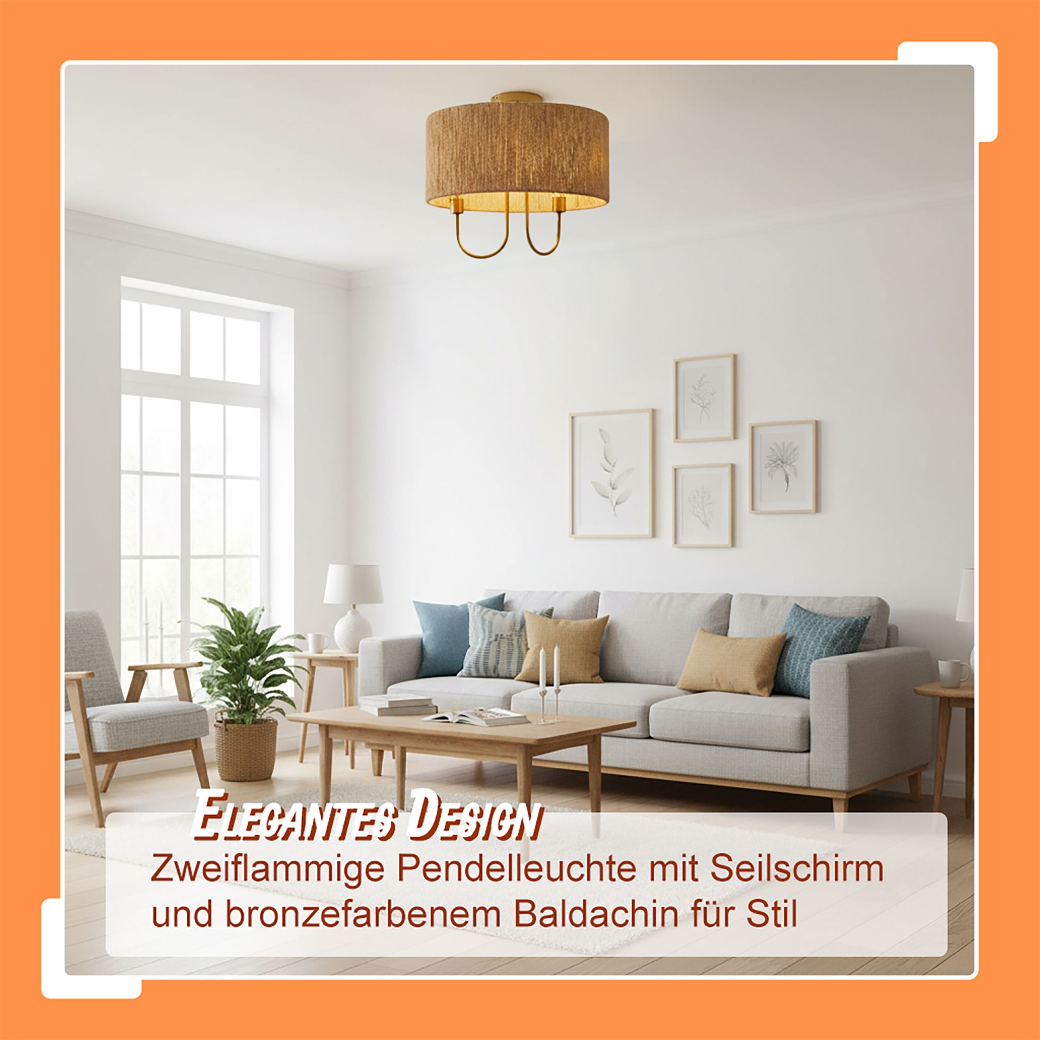 2-flammige Deckenlampe Gold-Hellbraun von Relaxdays