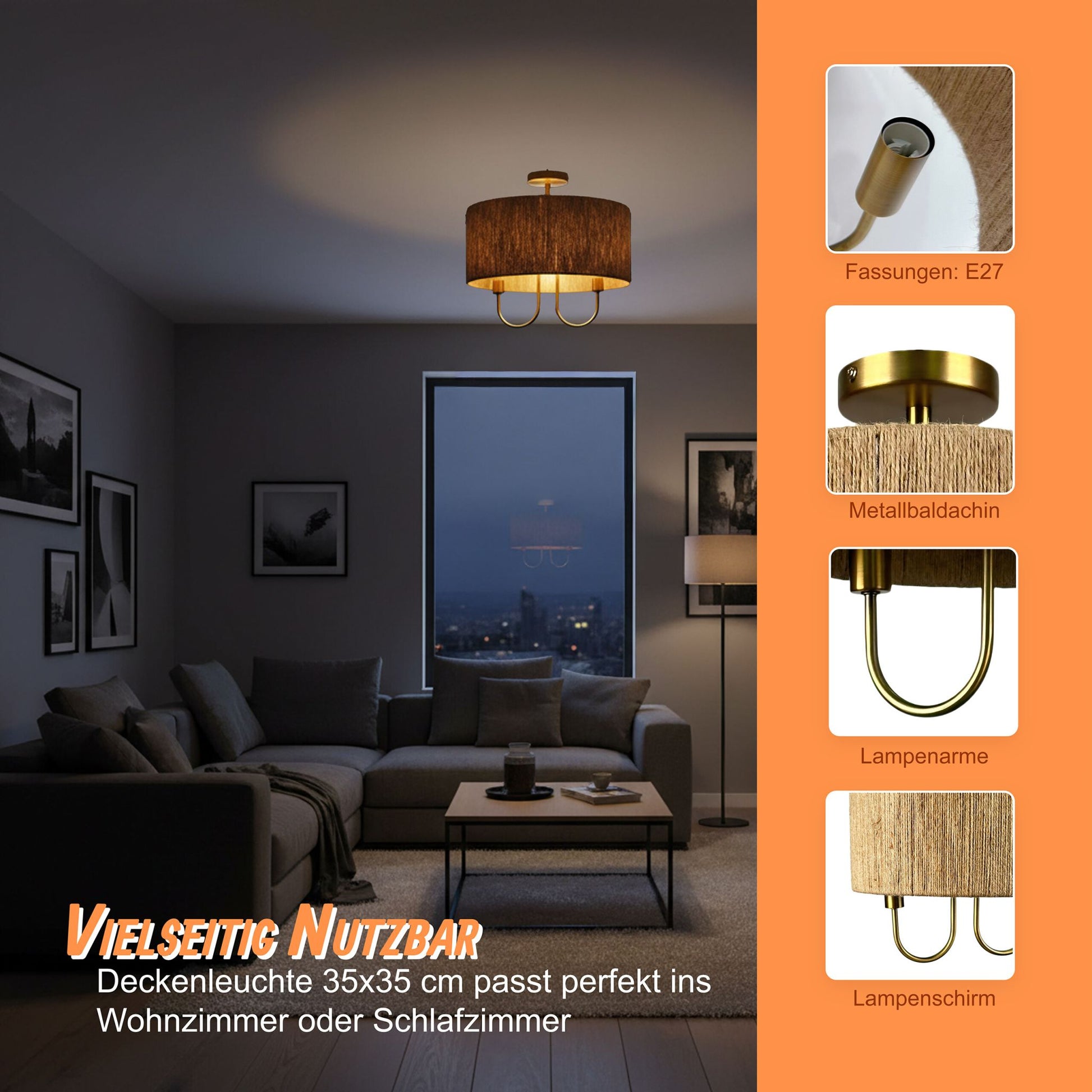 2-flammige Deckenlampe Gold-Hellbraun von Relaxdays