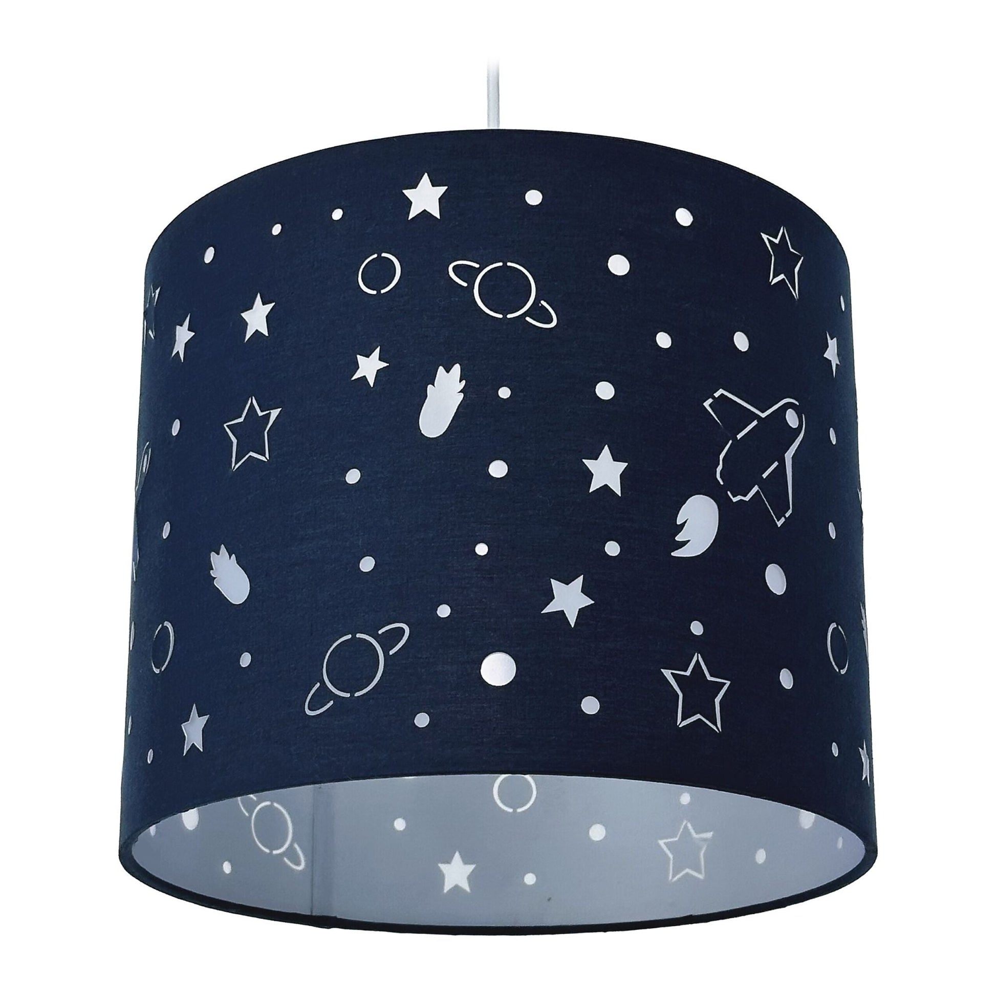 Hängelampe Kinderzimmer Weltraum-Design Weiss-Dunkelblau von Relaxdays