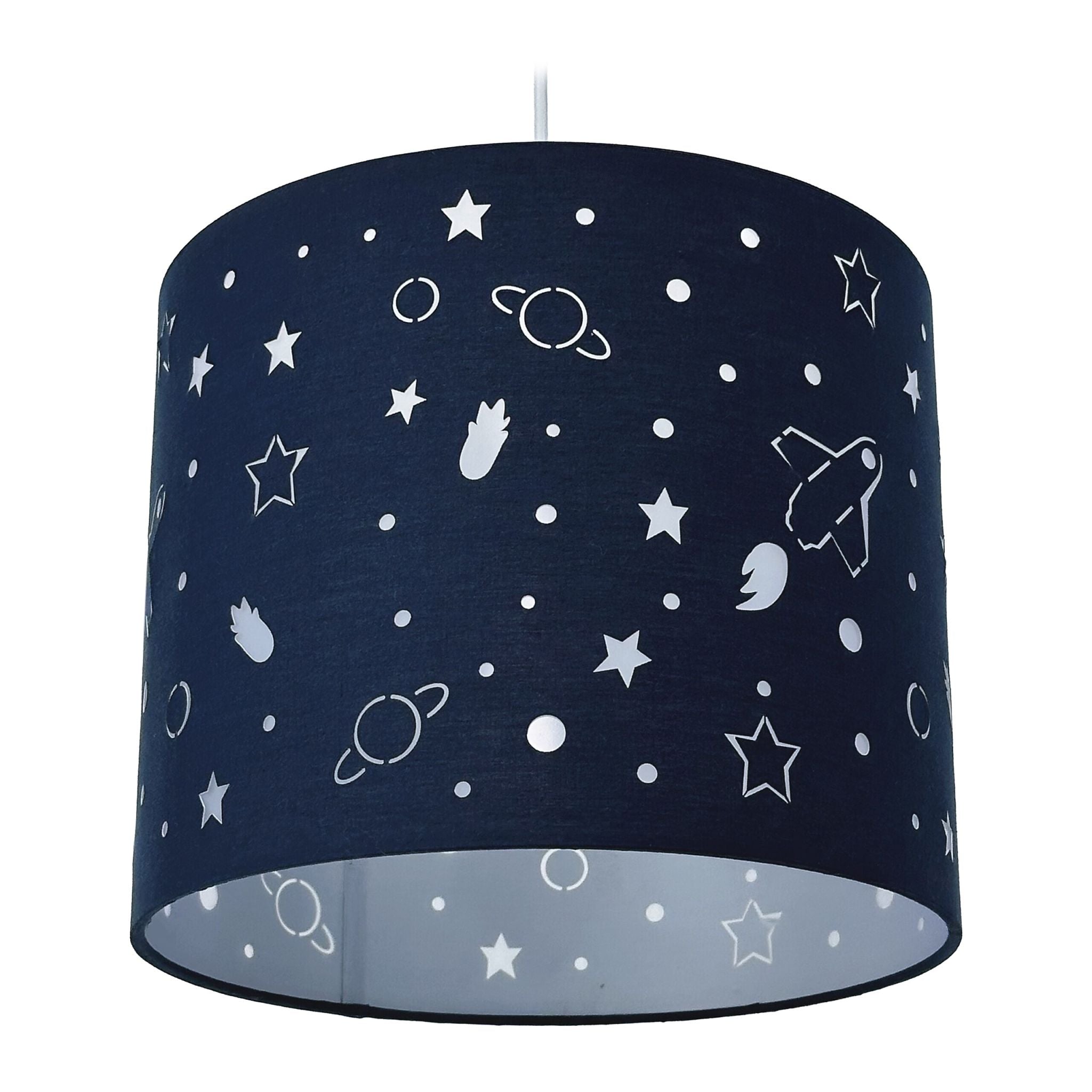 Hängelampe Kinderzimmer Weltraum-Design Weiss-Dunkelblau von Relaxdays