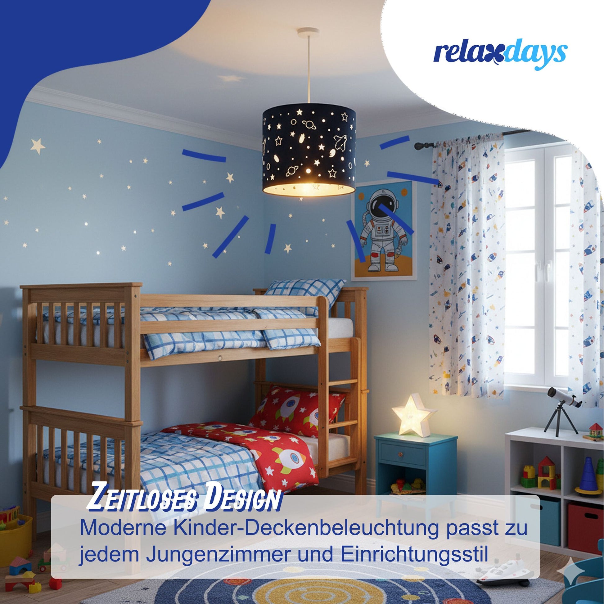 Hängelampe Kinderzimmer Weltraum-Design Weiss-Dunkelblau von Relaxdays