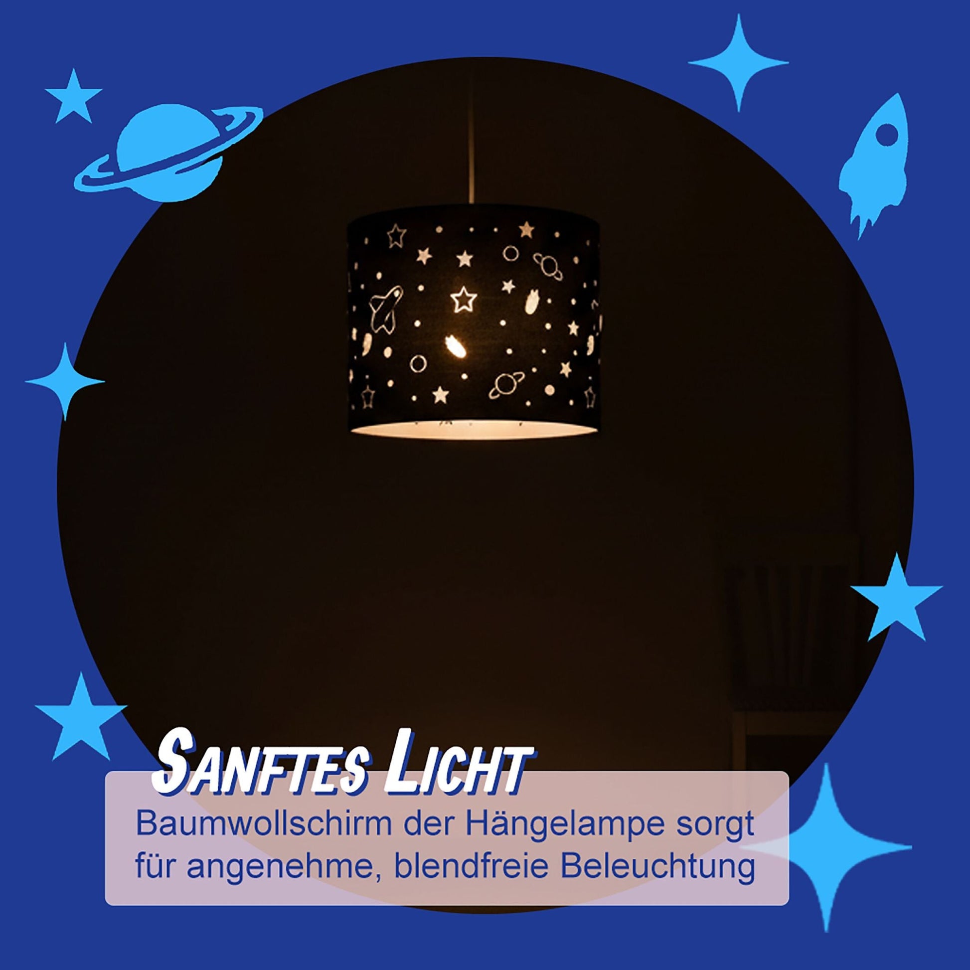 Hängelampe Kinderzimmer Weltraum-Design Weiss-Dunkelblau von Relaxdays