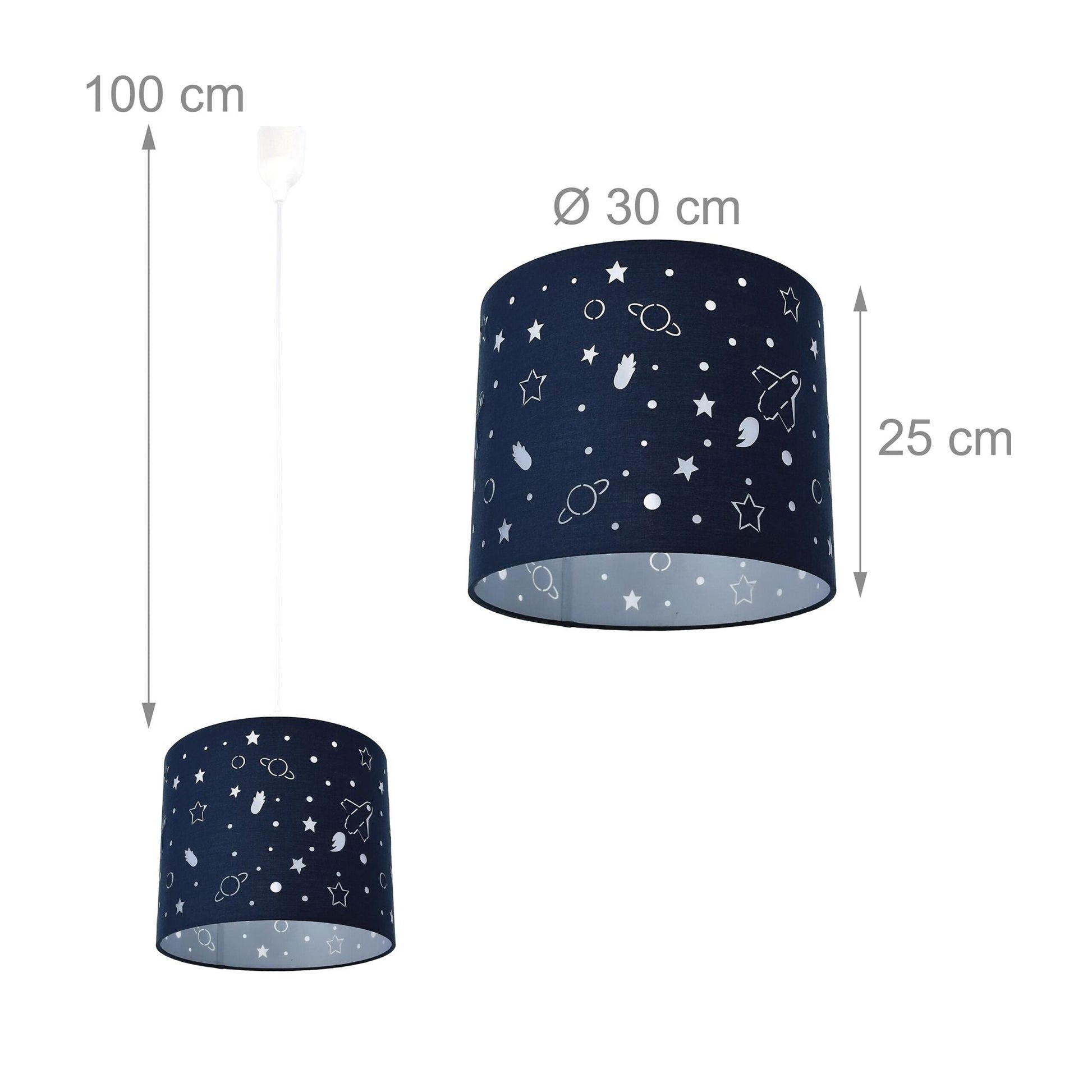 Hängelampe Kinderzimmer Weltraum-Design Weiss-Dunkelblau von Relaxdays
