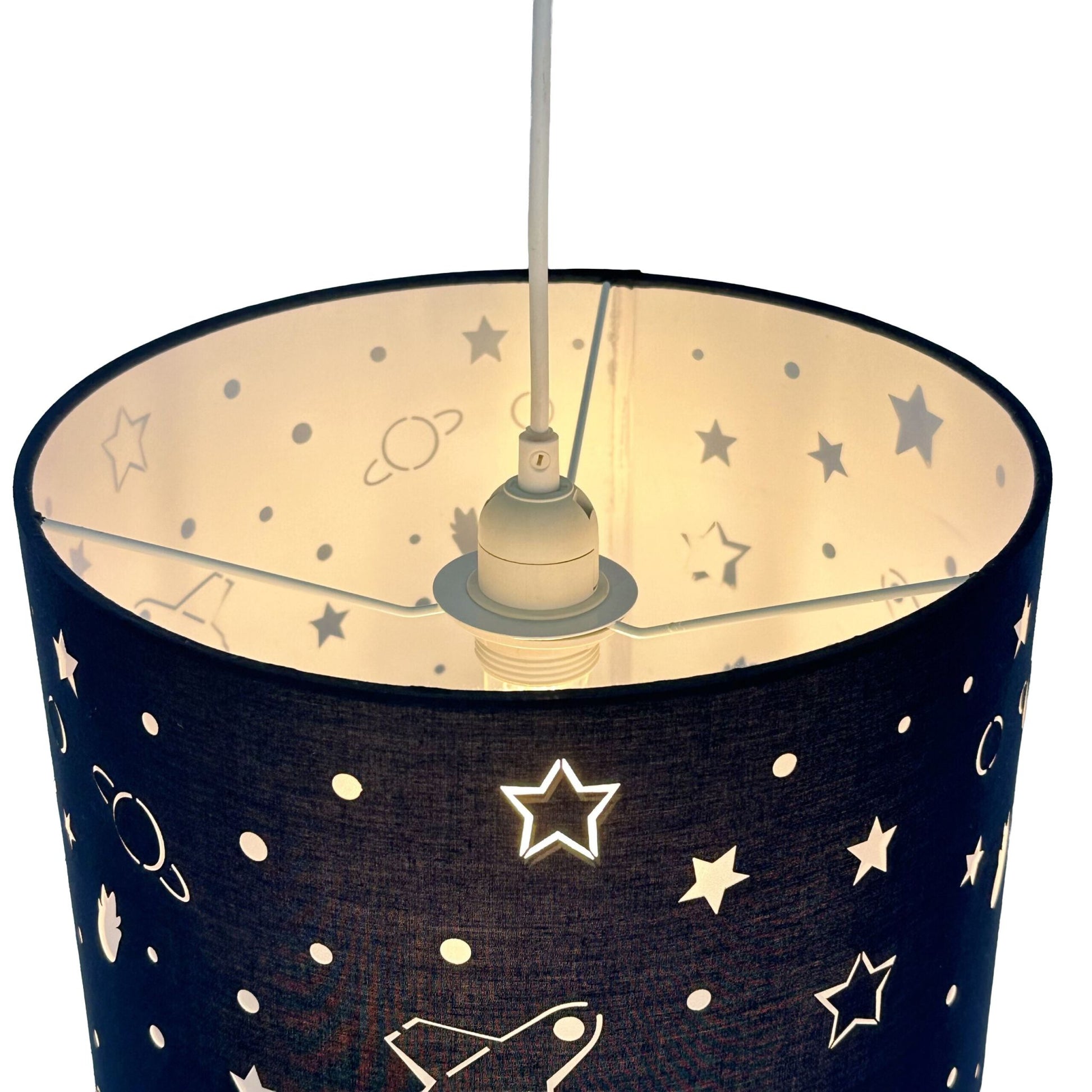 Hängelampe Kinderzimmer Weltraum-Design Weiss-Dunkelblau von Relaxdays