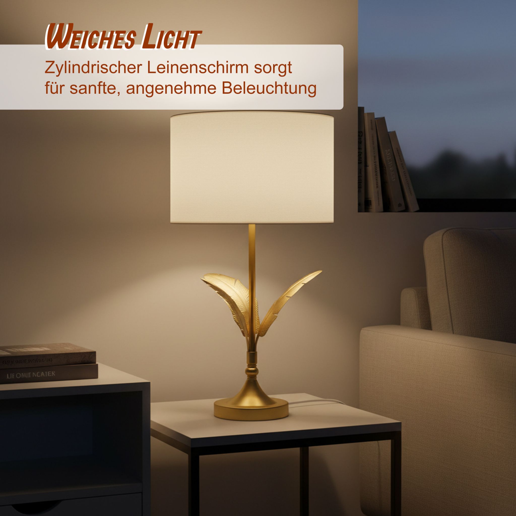 Lampe Palmenblatt Weiss-Gold von Relaxdays