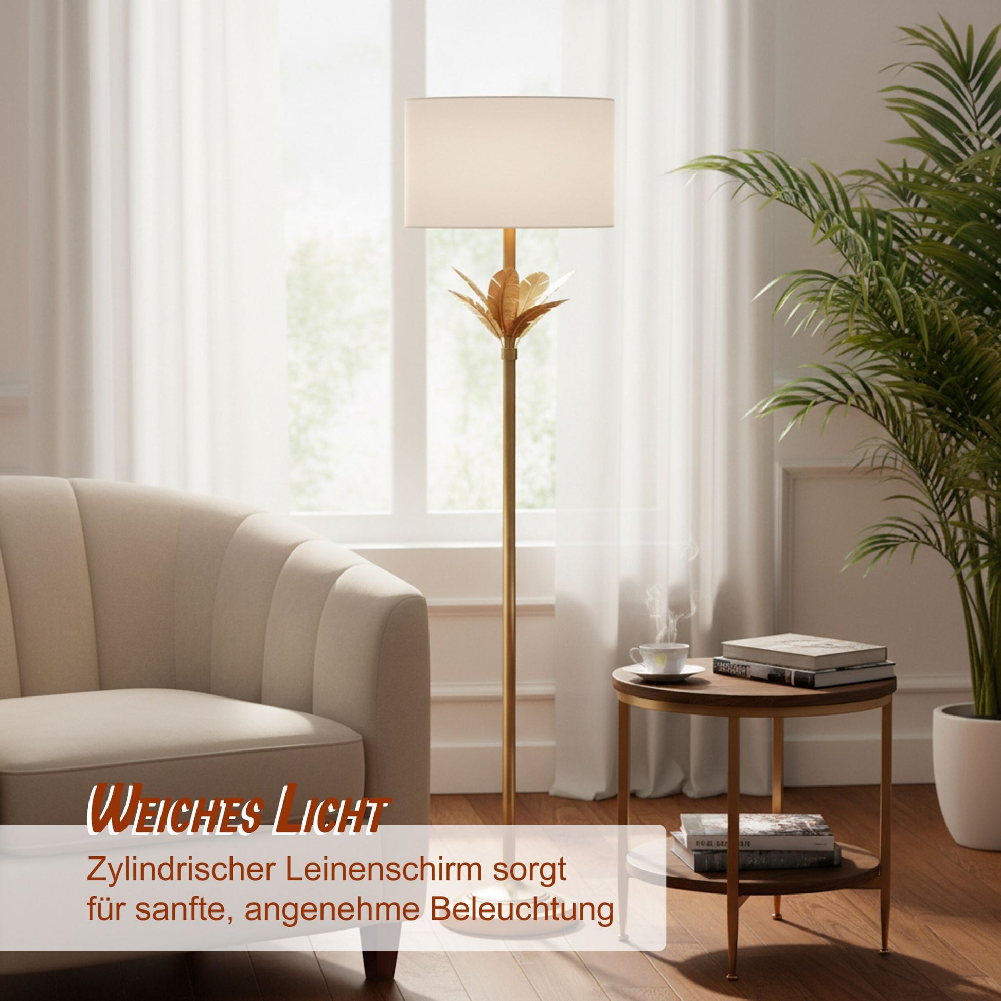 Lampe Palmenblatt Weiss-Gold von Relaxdays