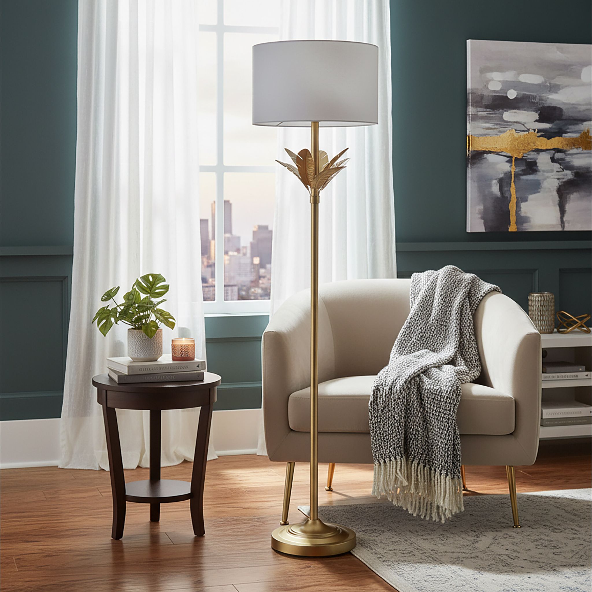 Lampe Palmenblatt Weiss-Gold von Relaxdays