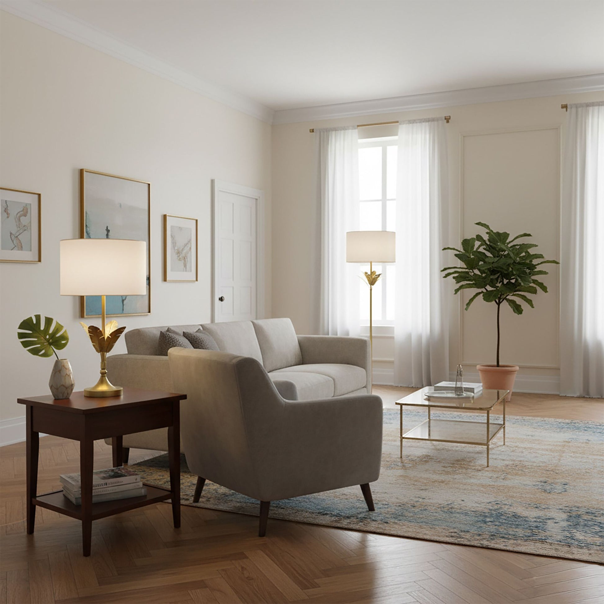Lampe Palmenblatt Weiss-Gold von Relaxdays