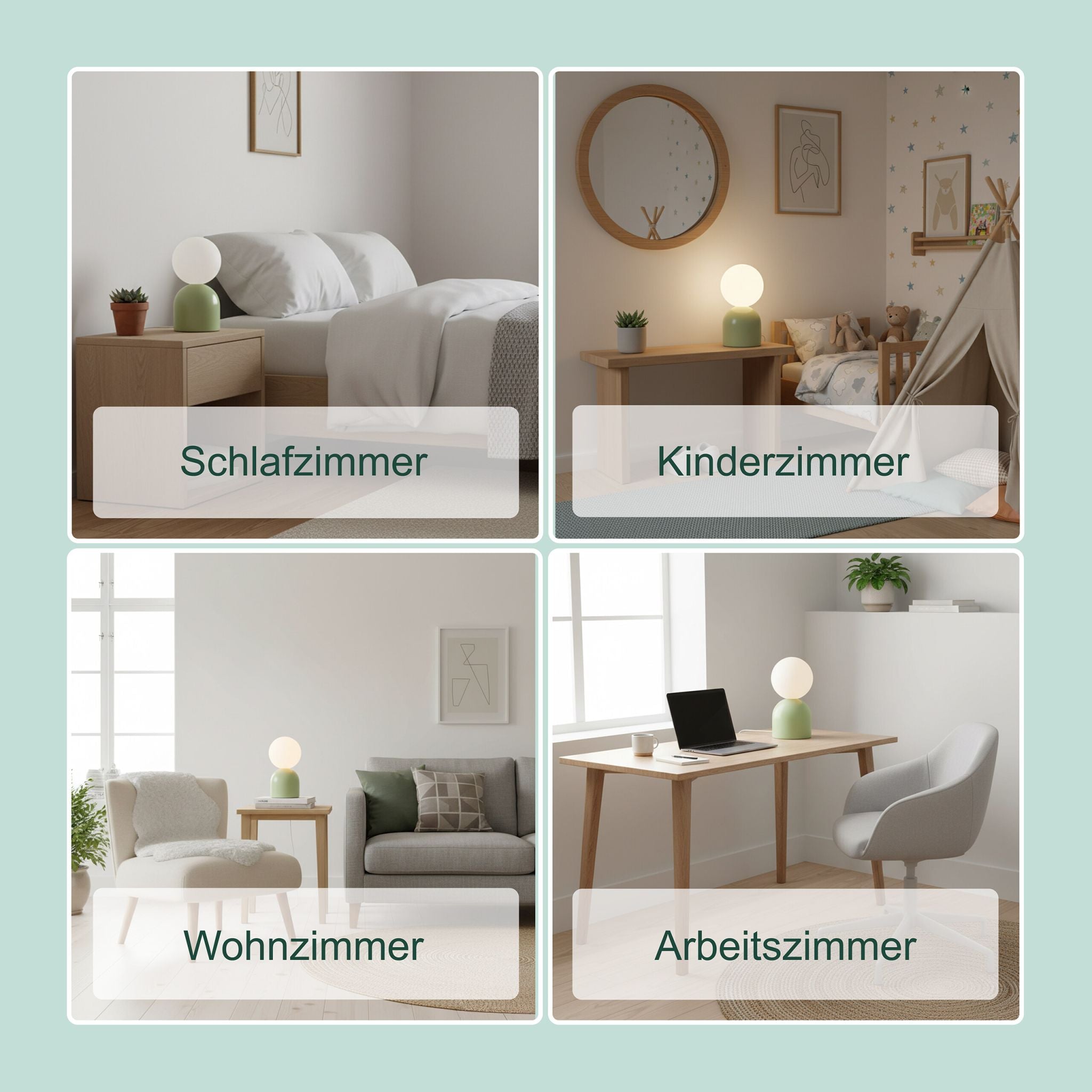 Tischlampe Glasschirm & Keramikfuss Weiss-Grün von Relaxdays