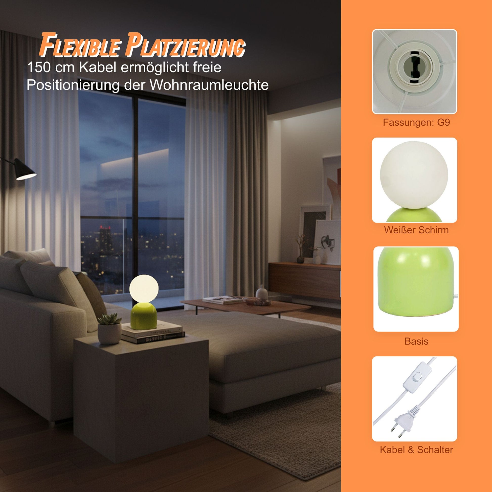 Tischlampe Glasschirm & Keramikfuss Weiss-Grün von Relaxdays