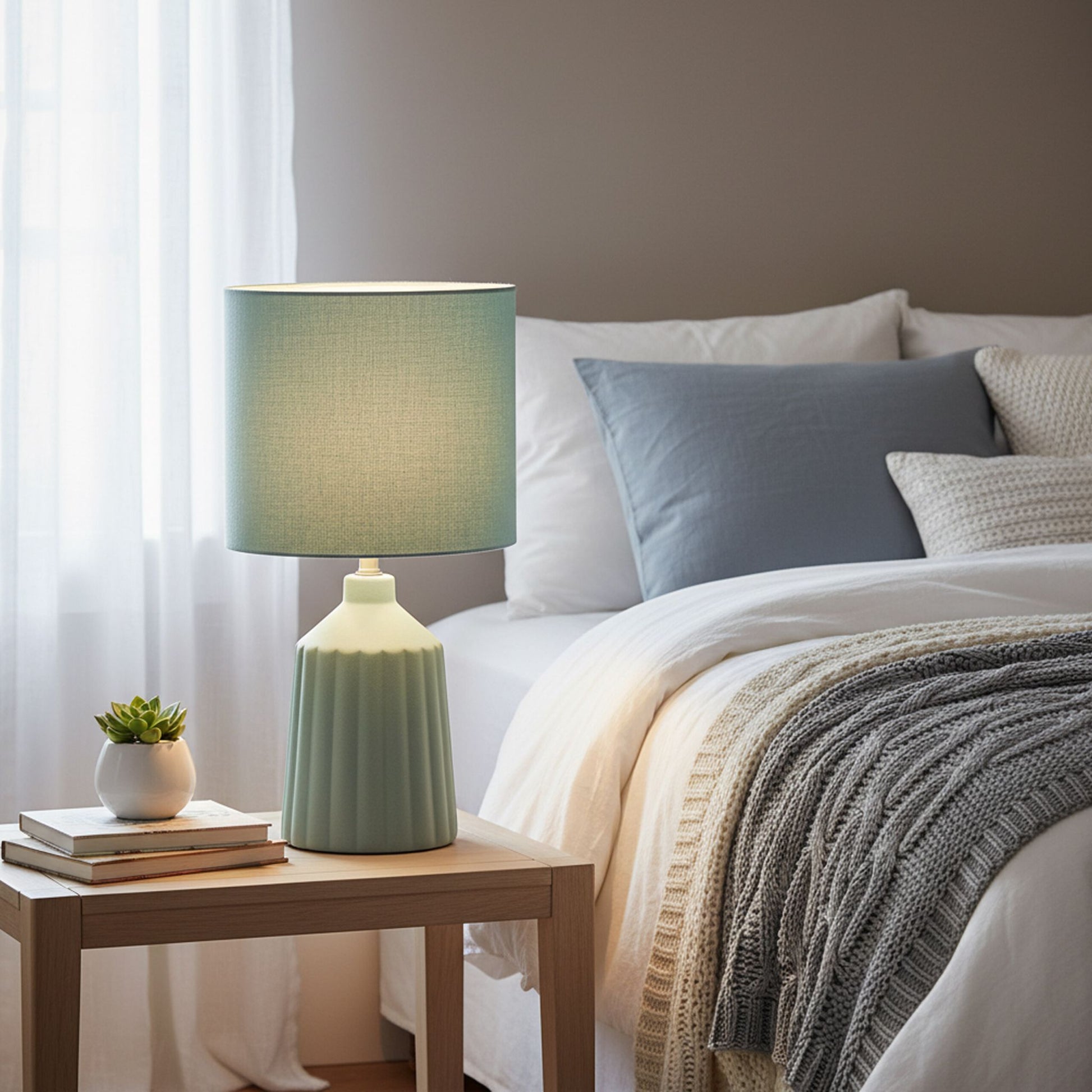 Tischlampe mit Keramiksockel Grün von Relaxdays